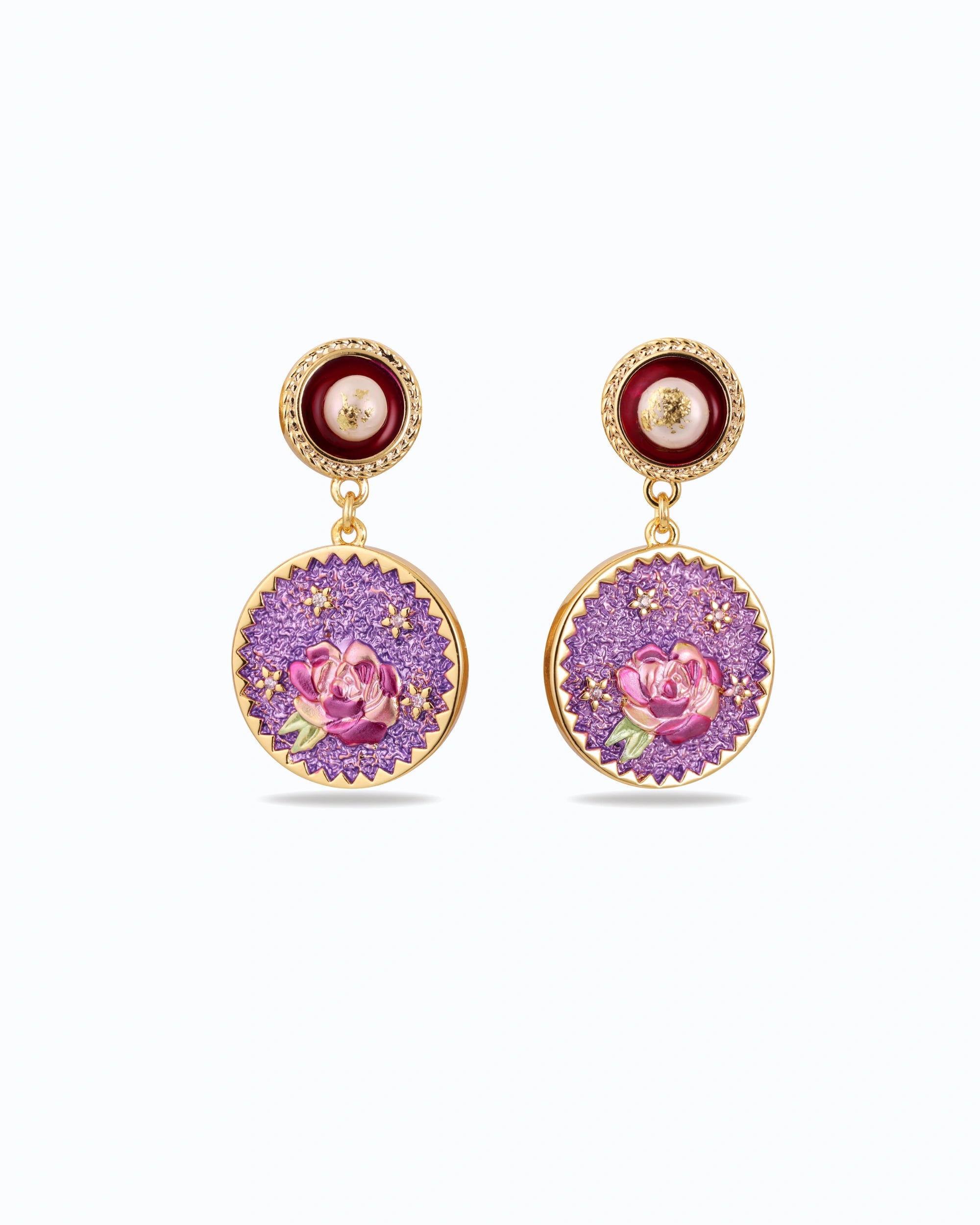 Intricate Rose in Purple Pearl Dangle (Deep Purple)