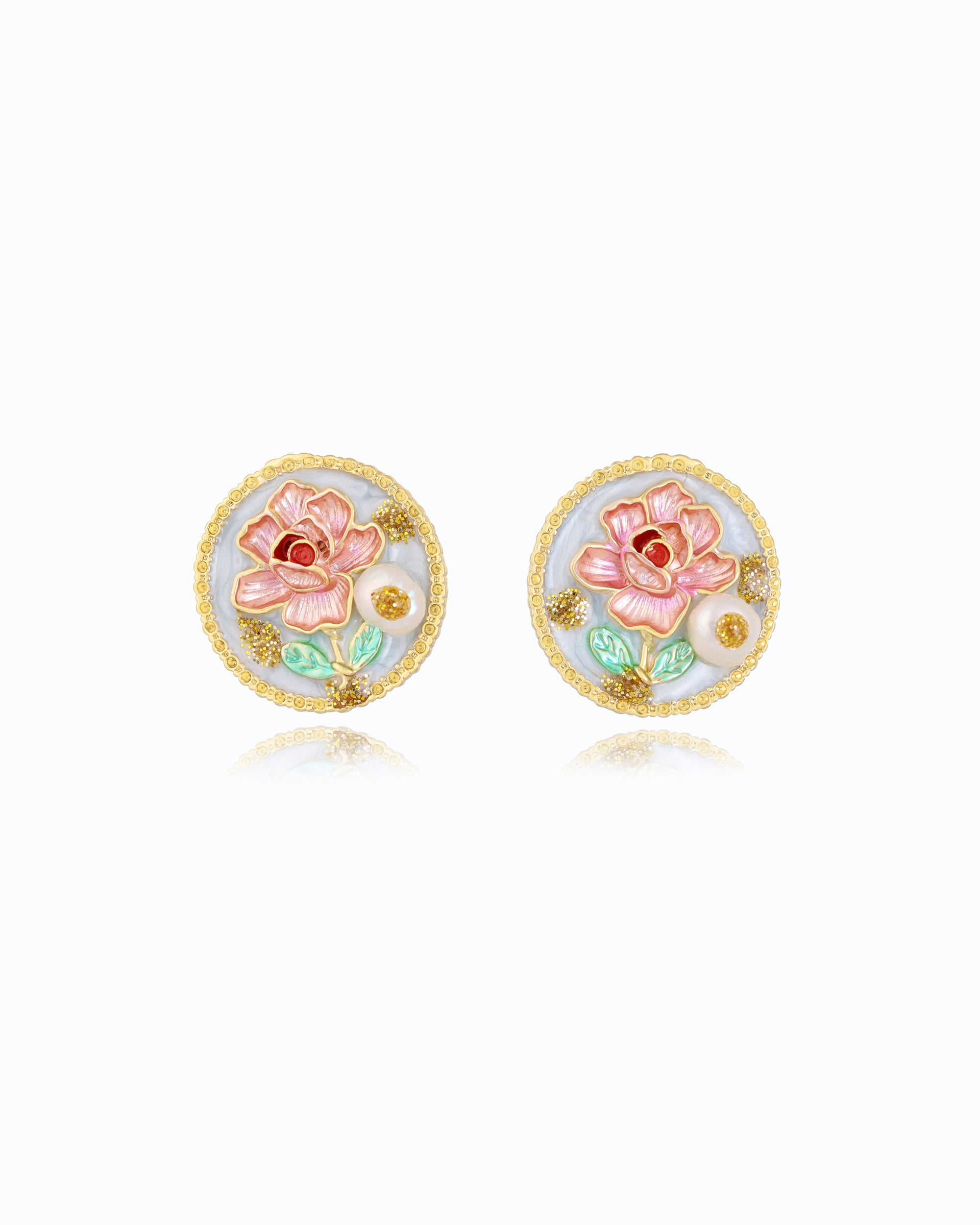 Light Blue Floral Pearl Stud