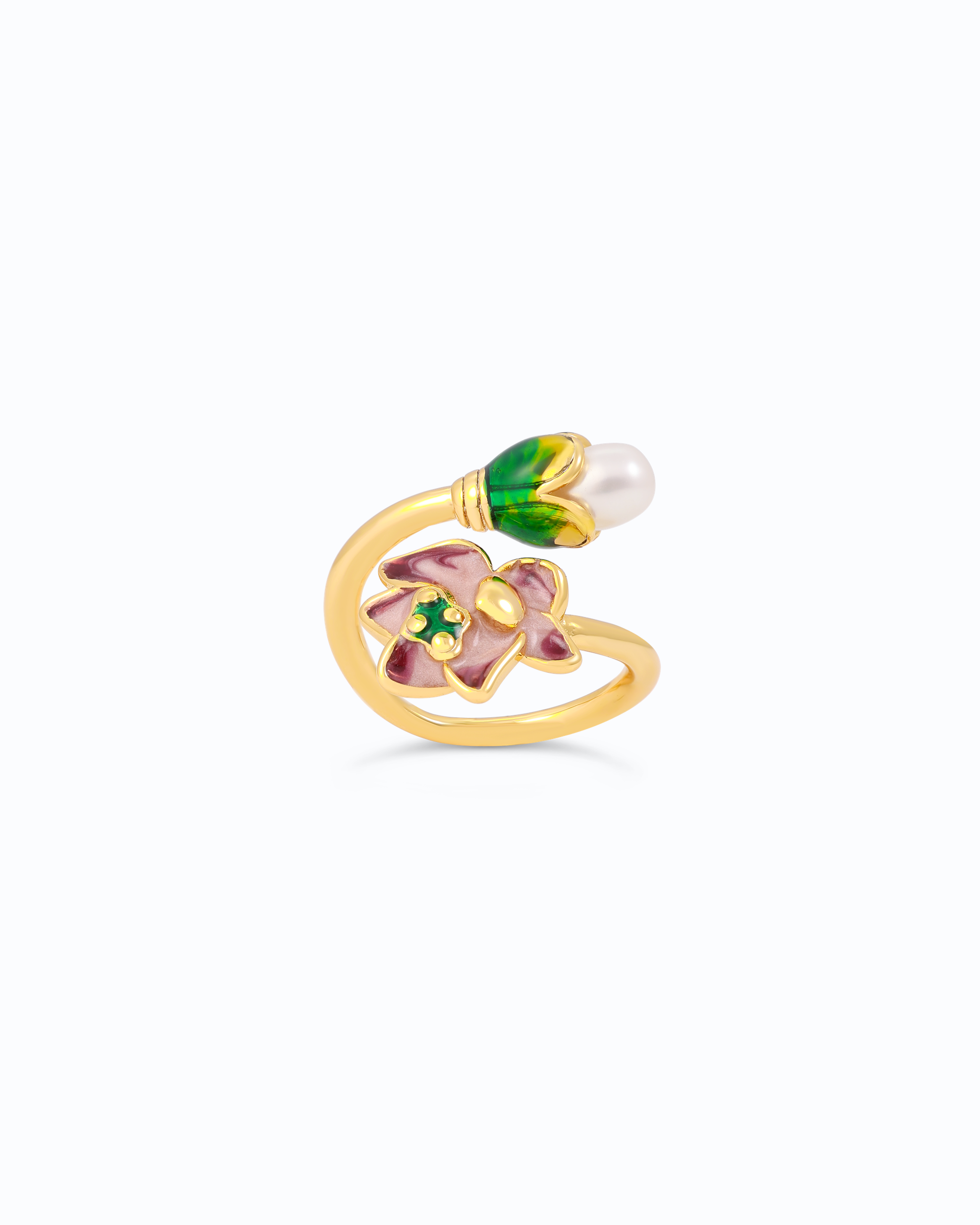 Purple Lotus Pearl in Leaf Adjustable Ring