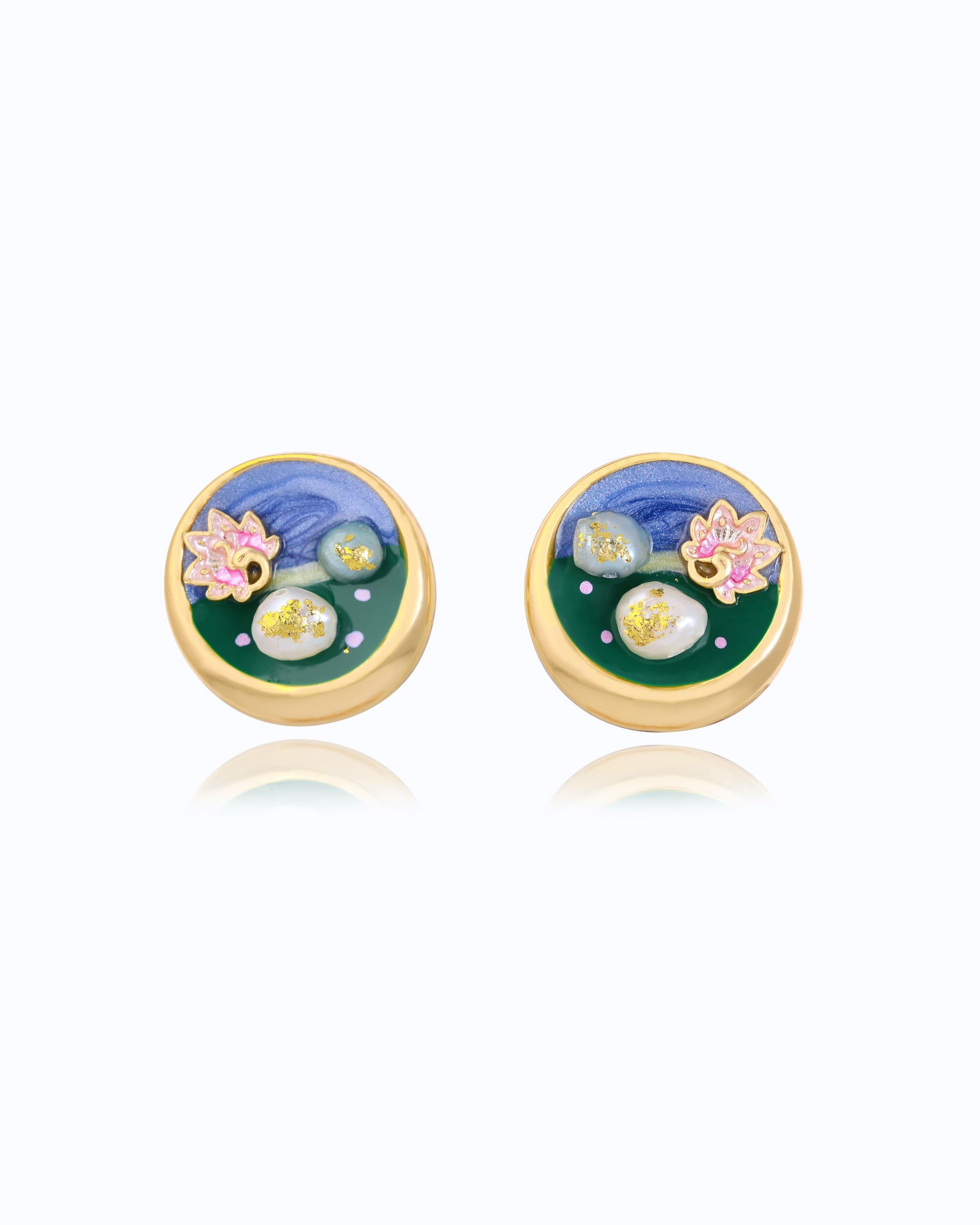 Lotus in Lake Pearl Ear Studs