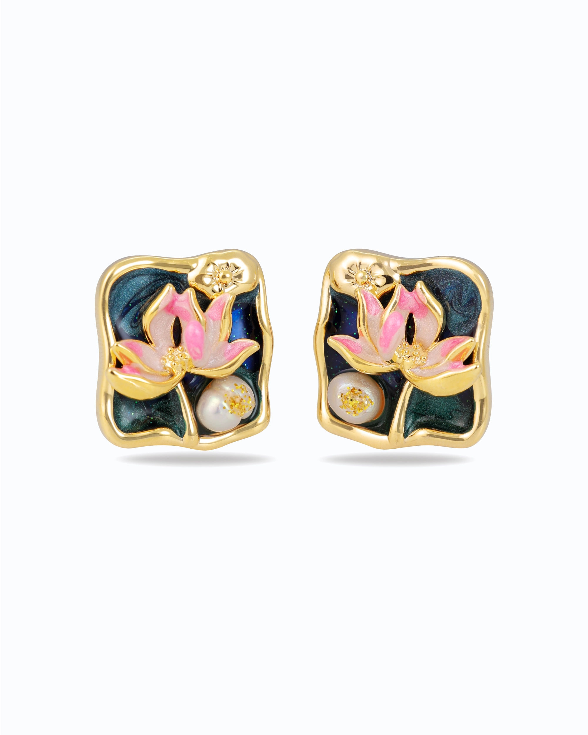 Midnight Lotus Pearl Ear Studs