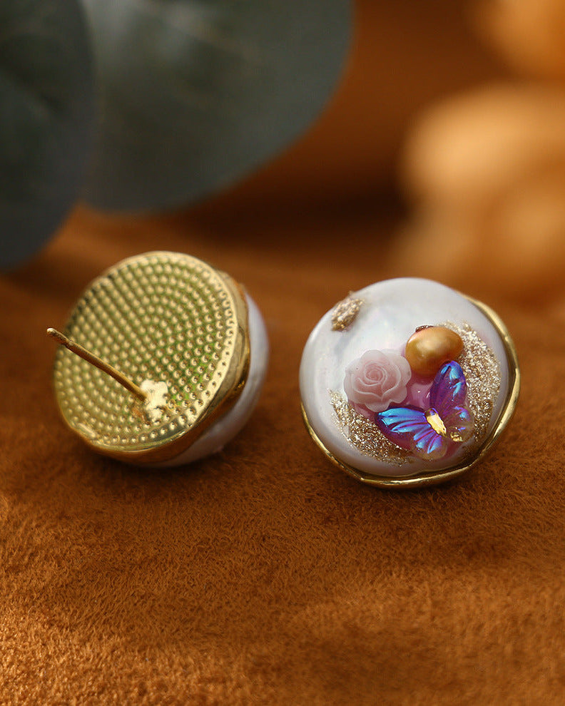 Applique Butterfly Natural Pearl Ear Suds