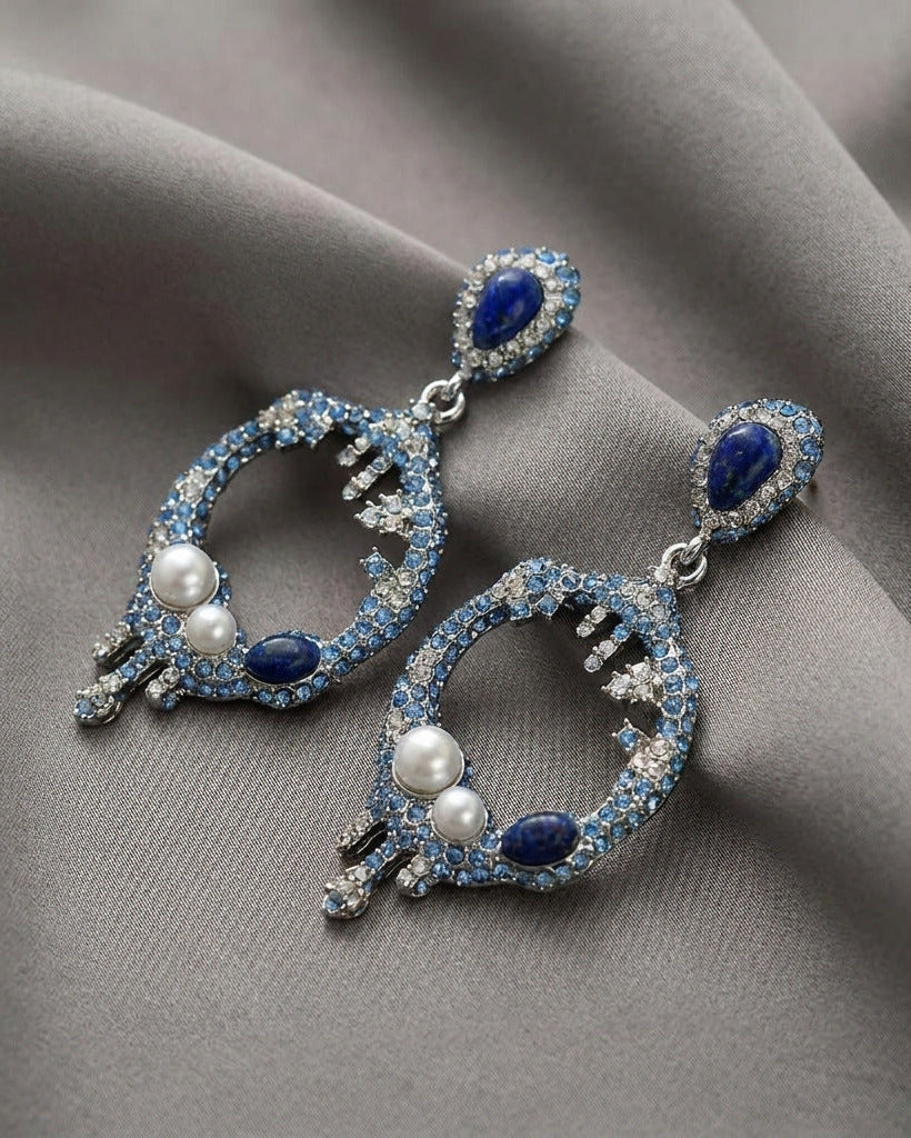 Navira Blue Gemstone & Pearl Drop Earrings