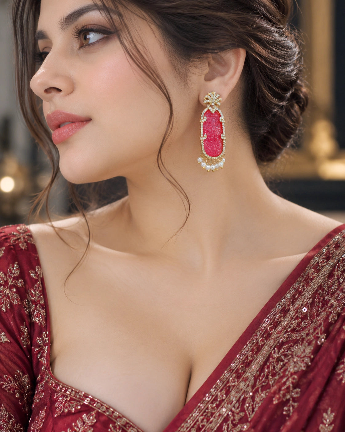 Zahara Ruby Pearl Chandbali Earrings