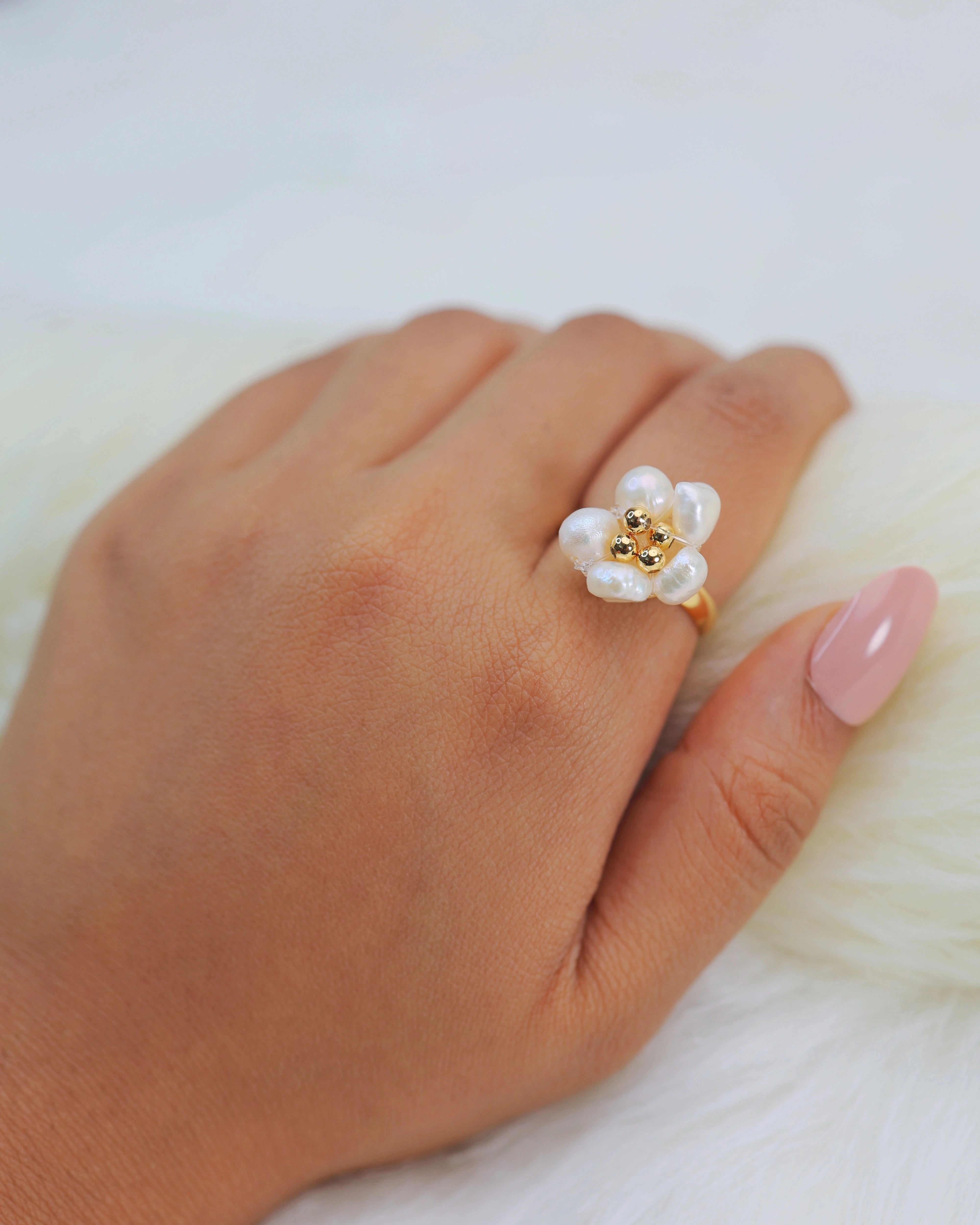 Handmade Pearl Flower Ring