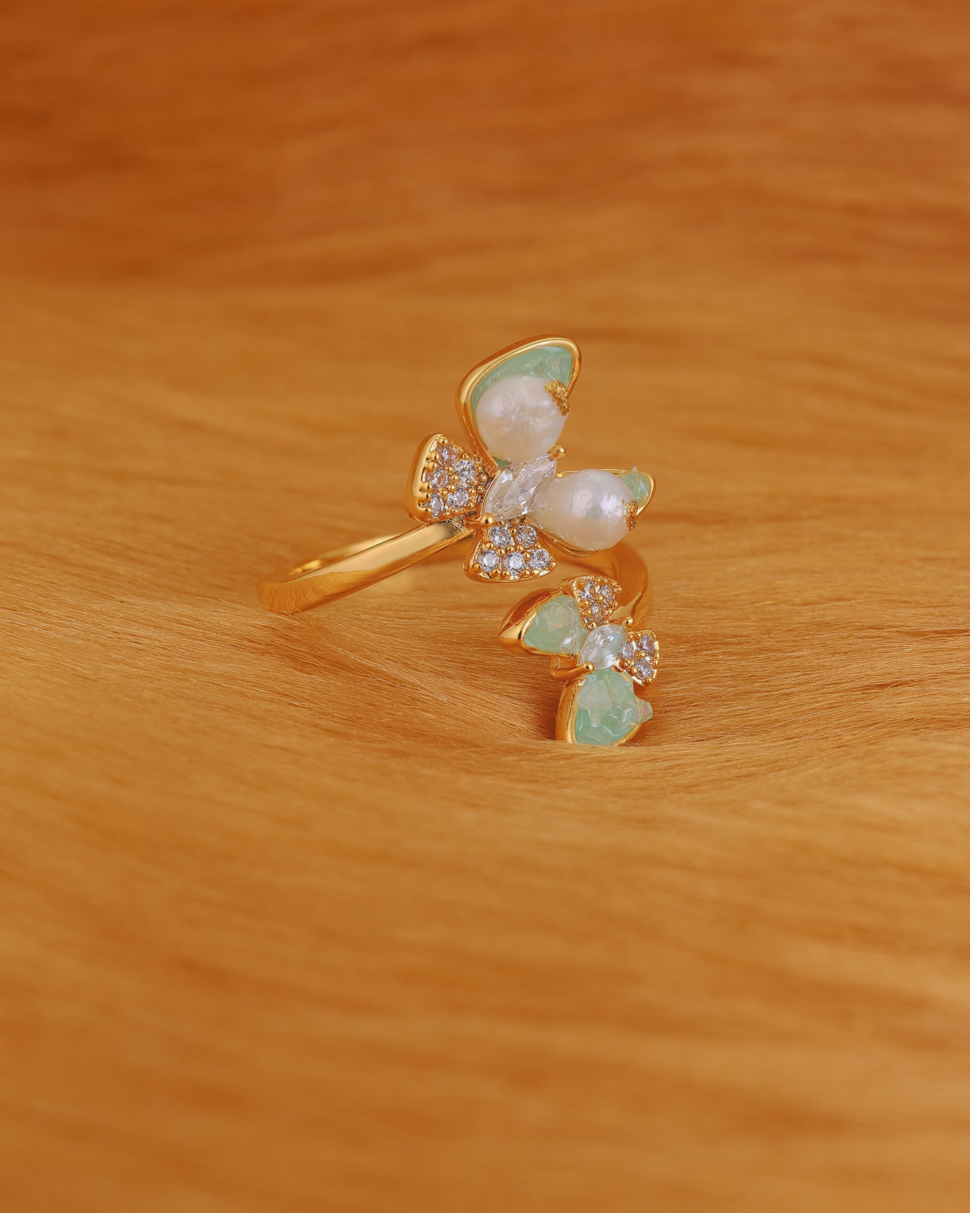 Pearl and Crystal Adjustable Ring