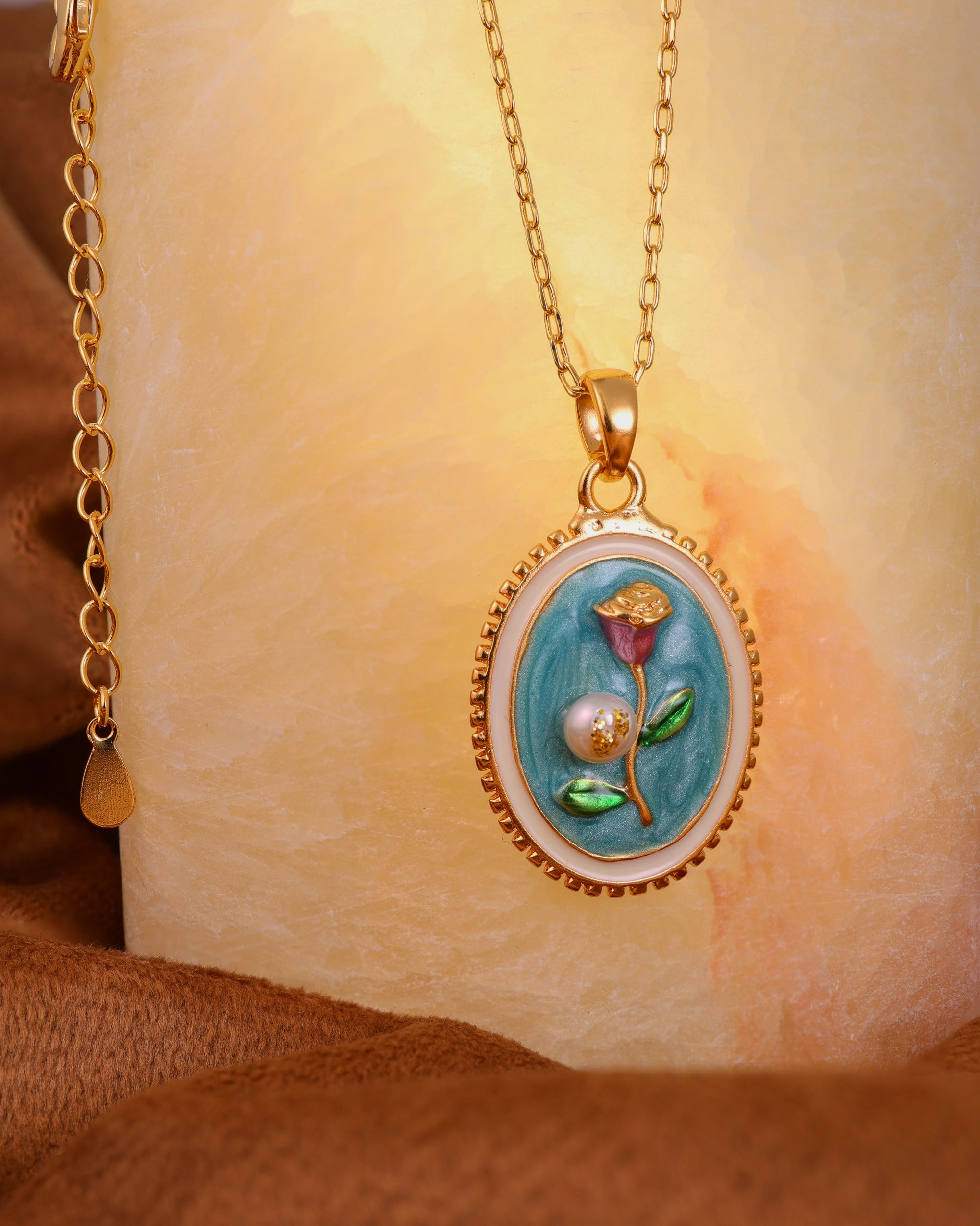Rose on a Sky Pearl Pendant with Chain