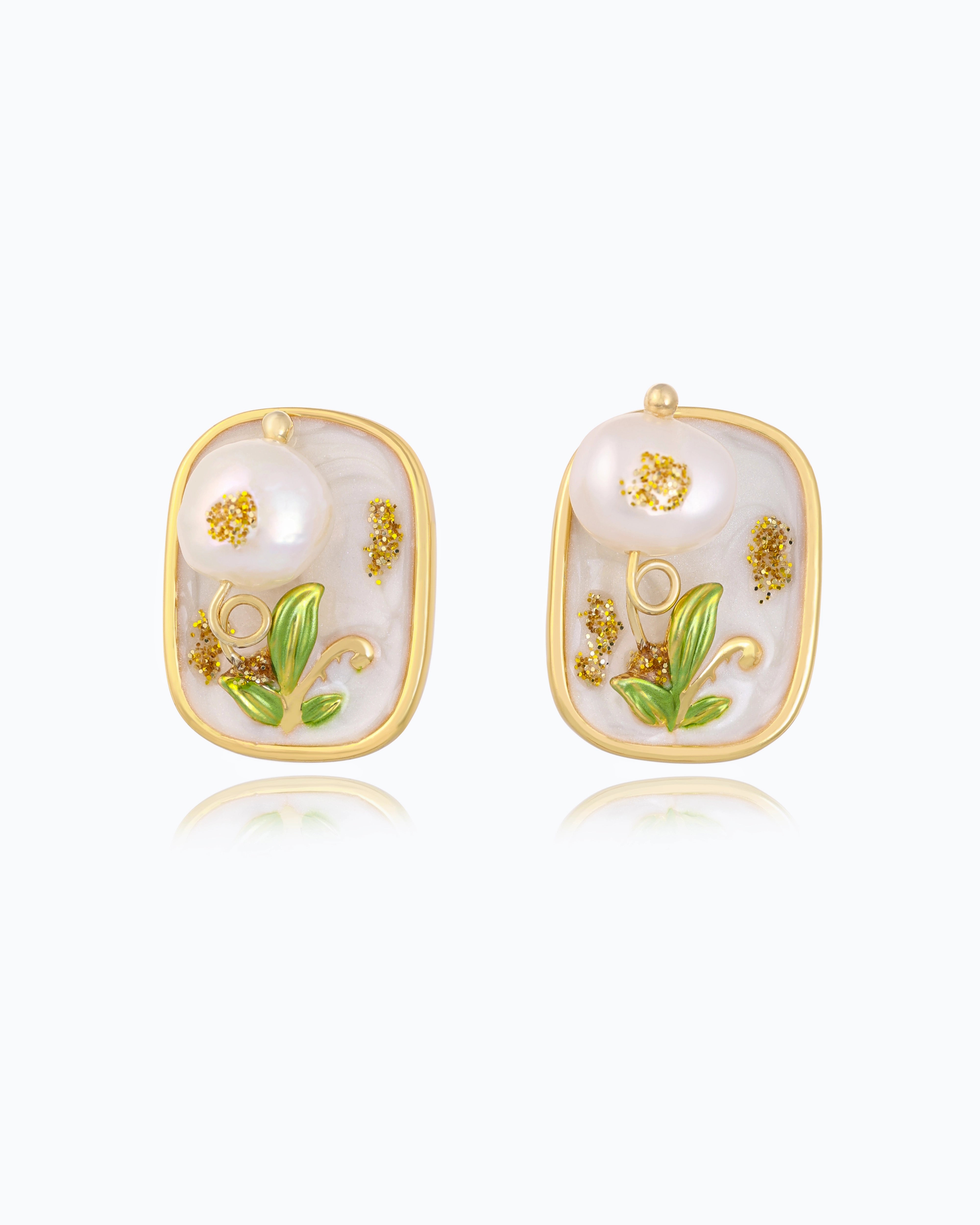 White Pearl Plant Ear Studs