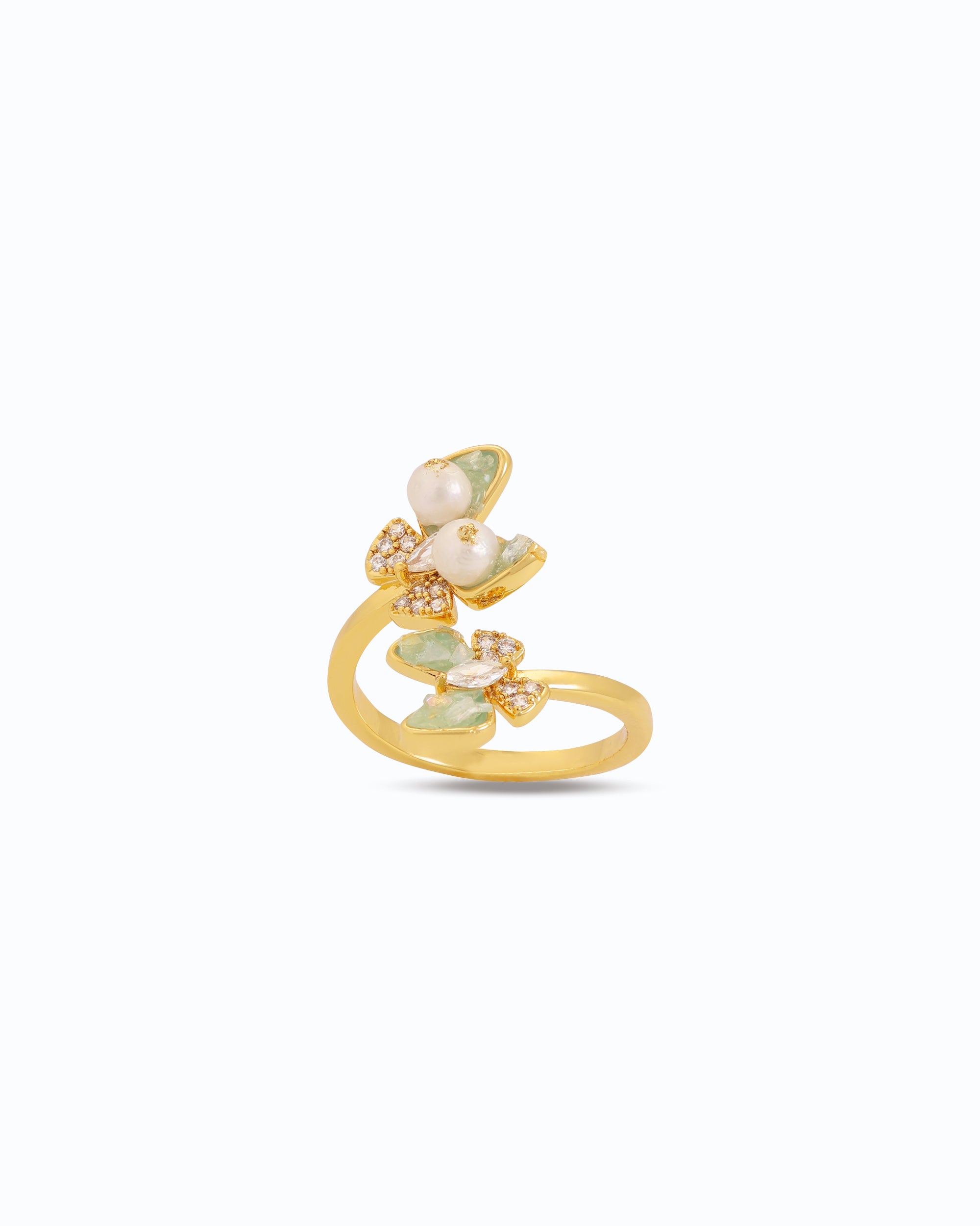 Pearl and Crystal Adjustable Ring
