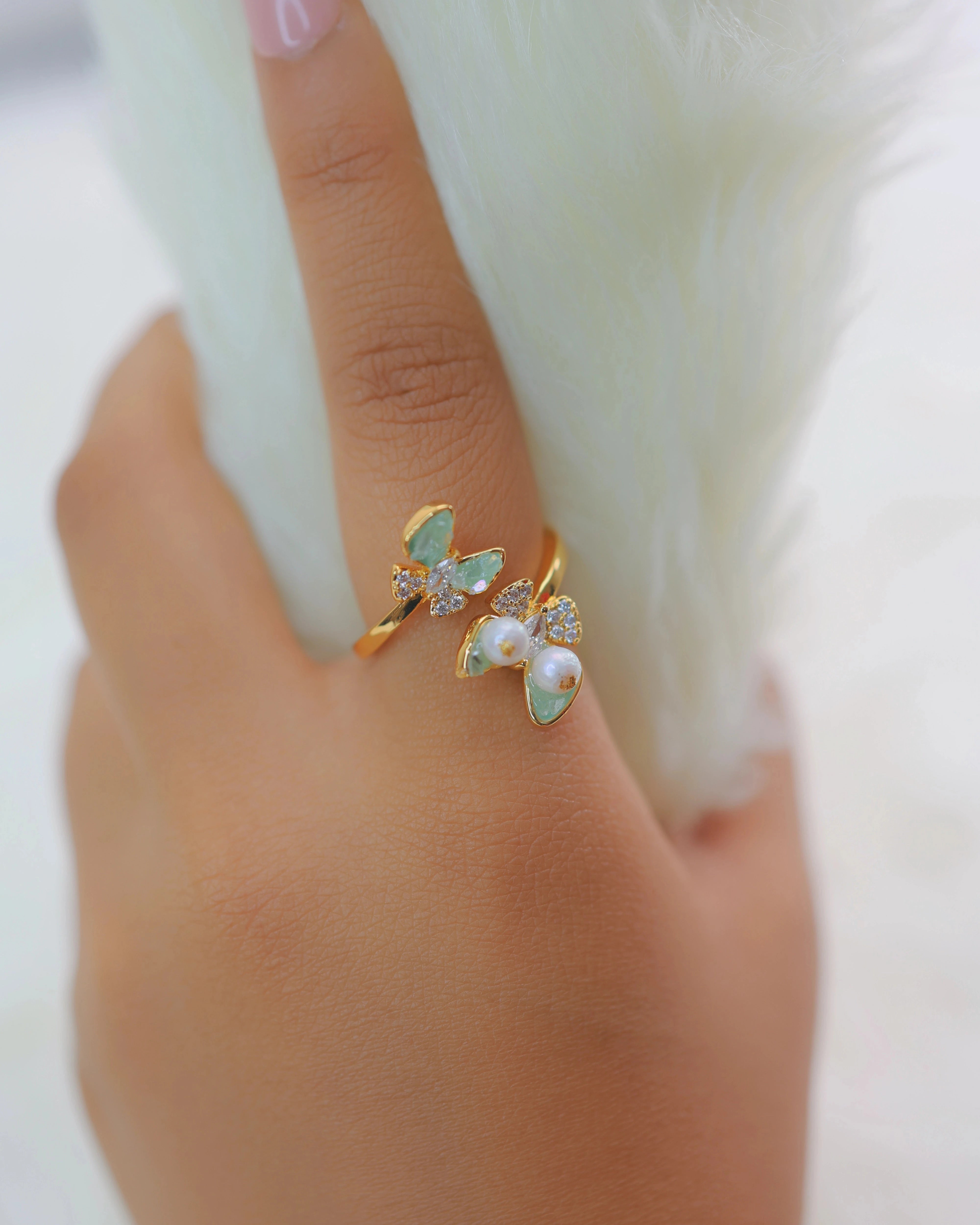 Pearl and Crystal Adjustable Ring