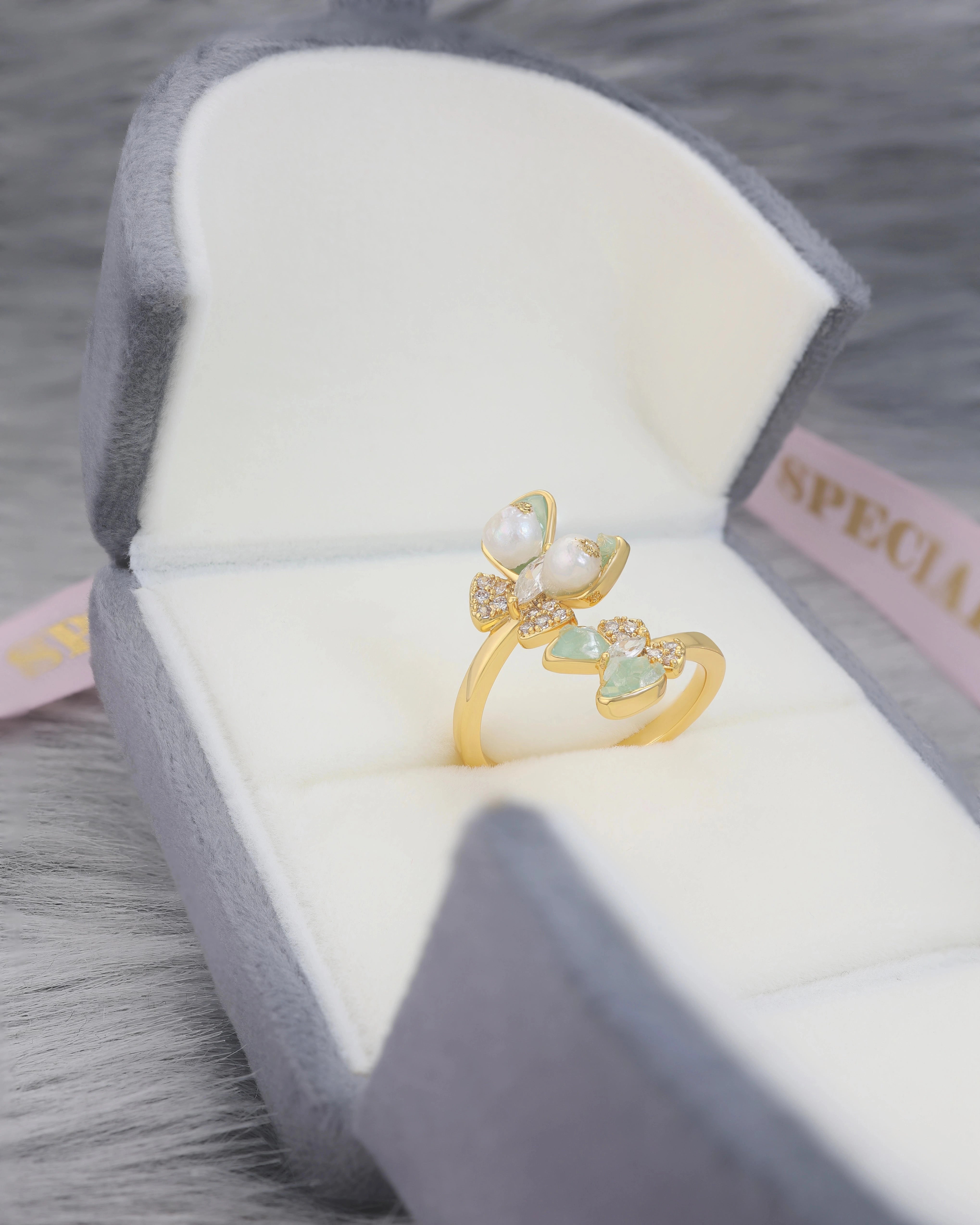 Pearl and Crystal Adjustable Ring