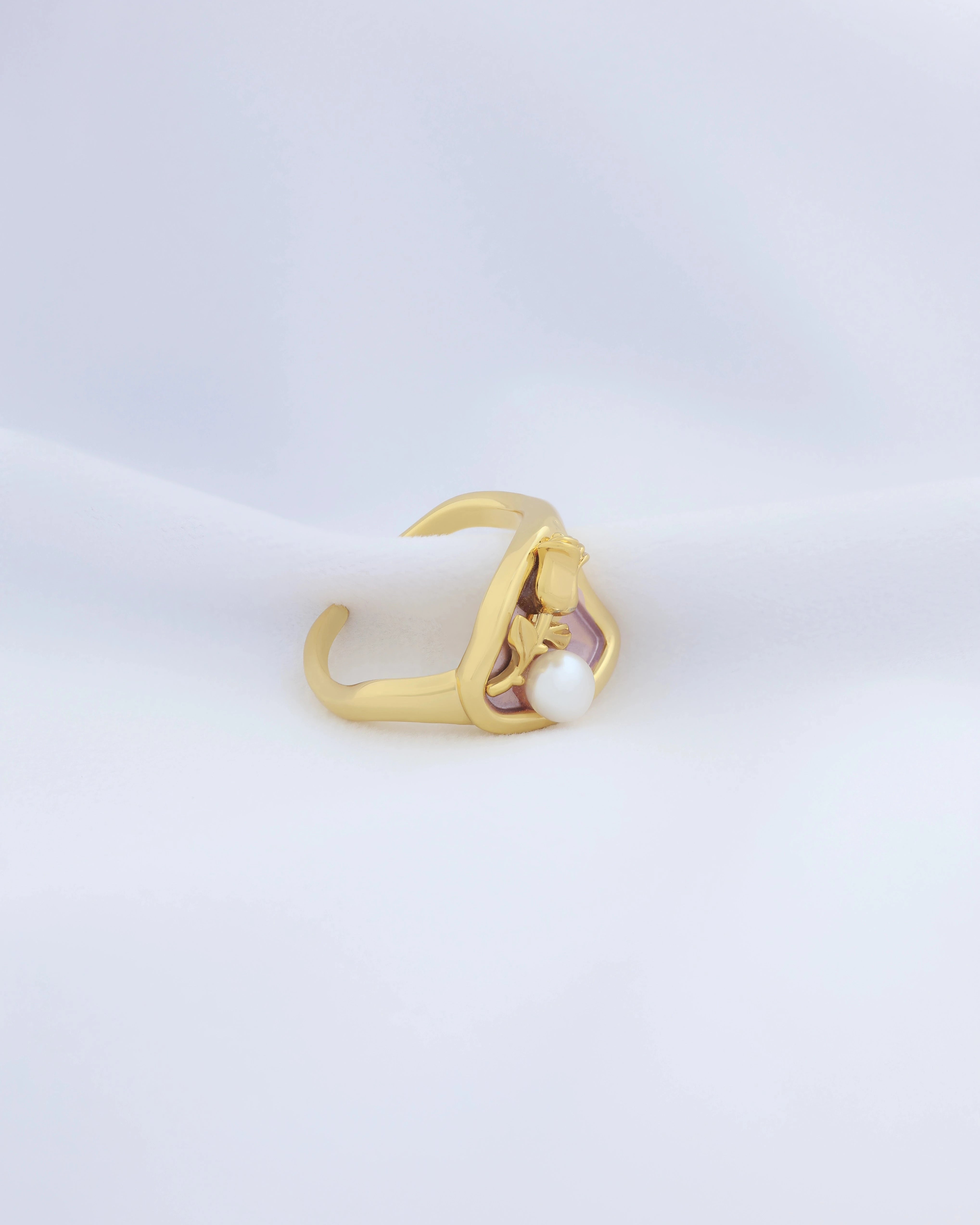Pearl and Rose in Purple Adjustable Ring