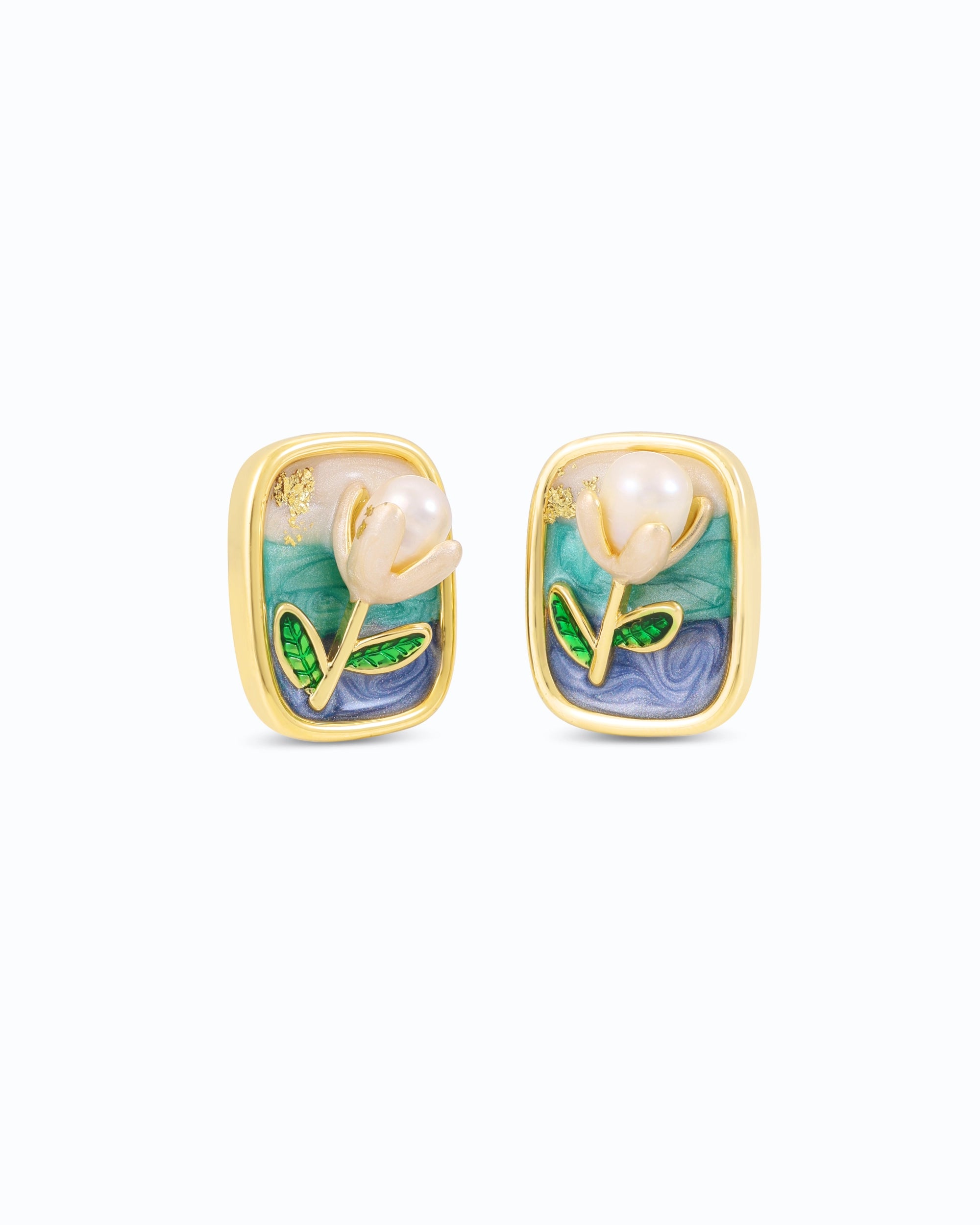 Pearl in Bud Ear Studs - Blue