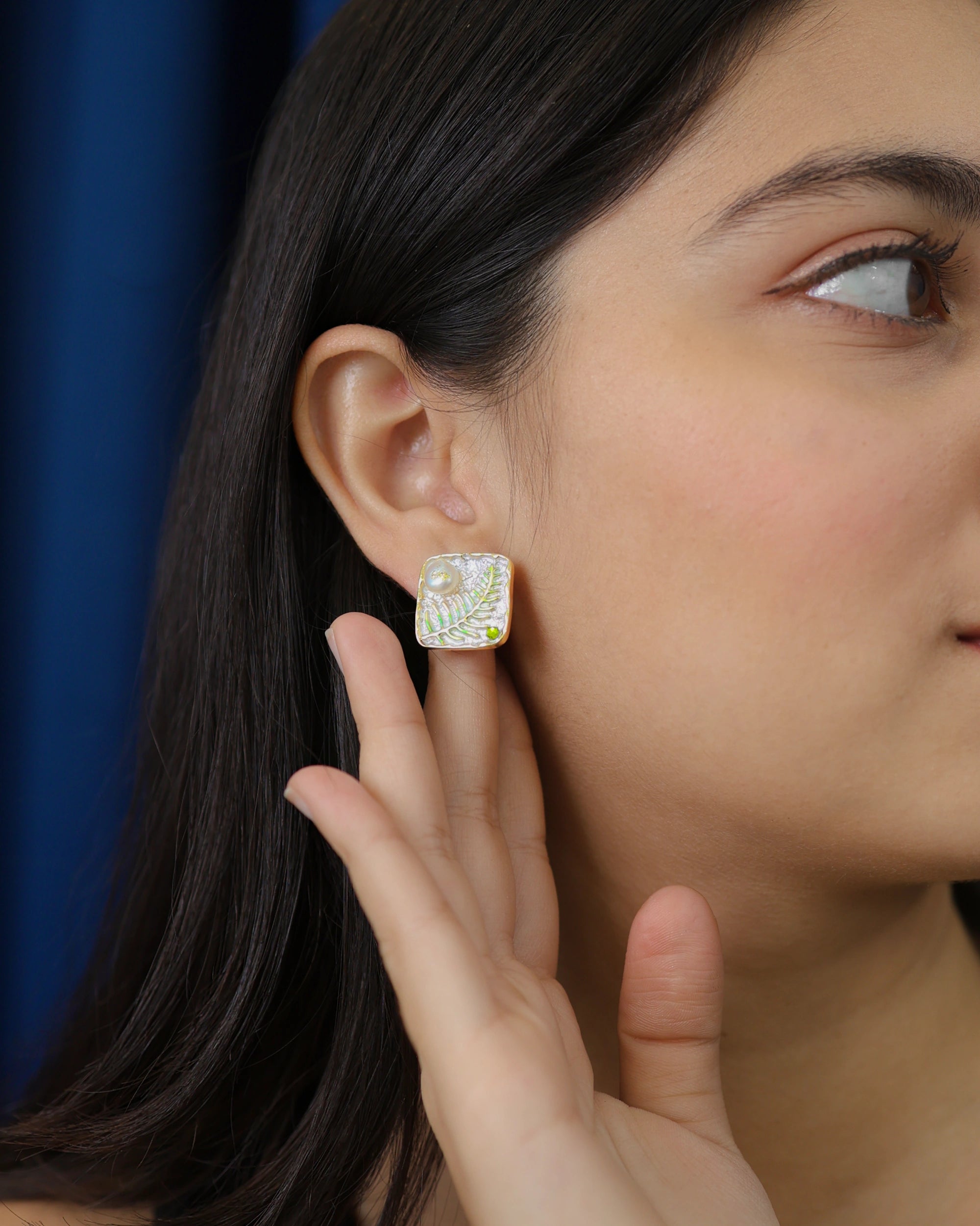 Pearl on Fern Ear Studs