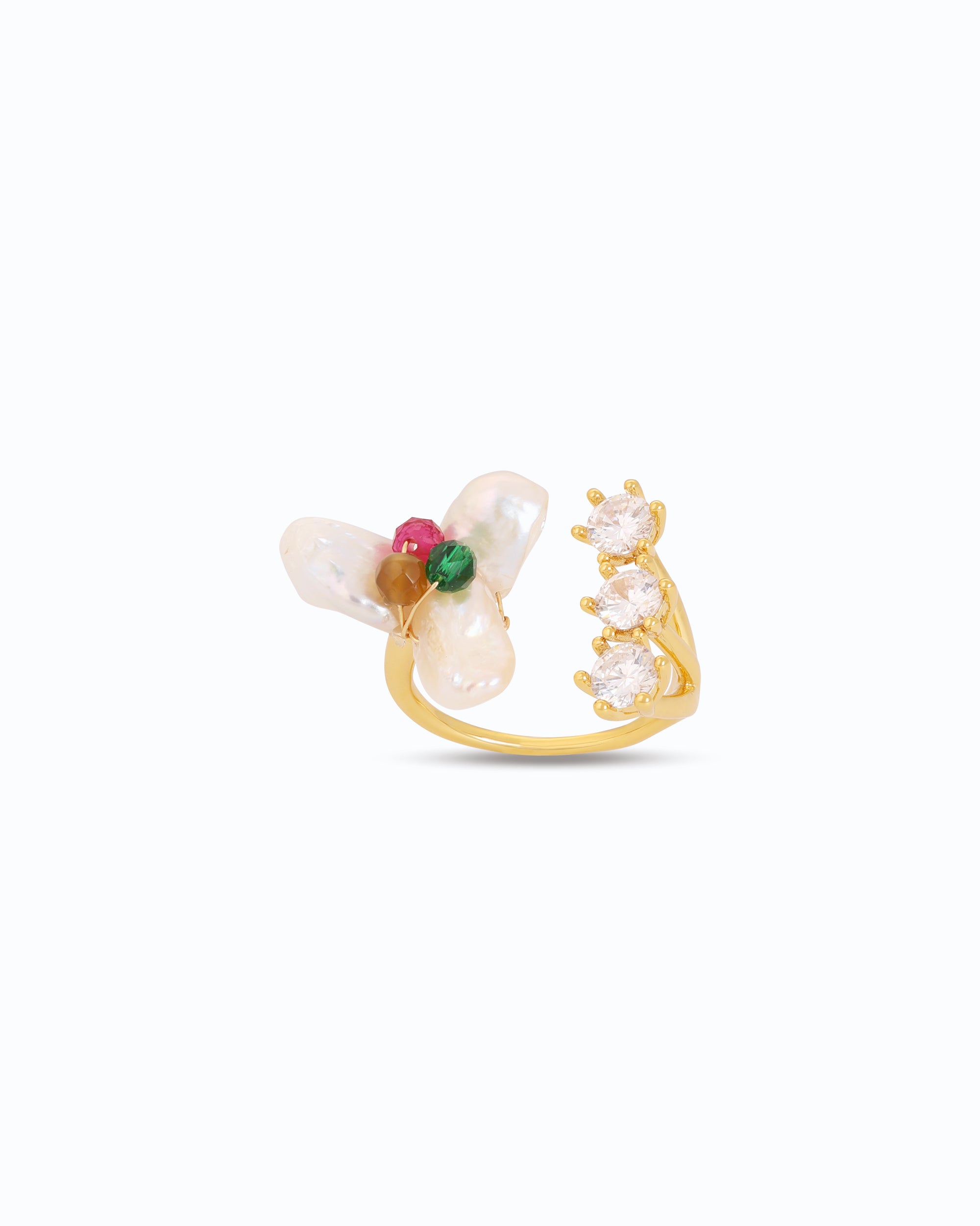 Pearl bouquet Garden Ring – Adjustable Gold-Plated Ring | Flawnt