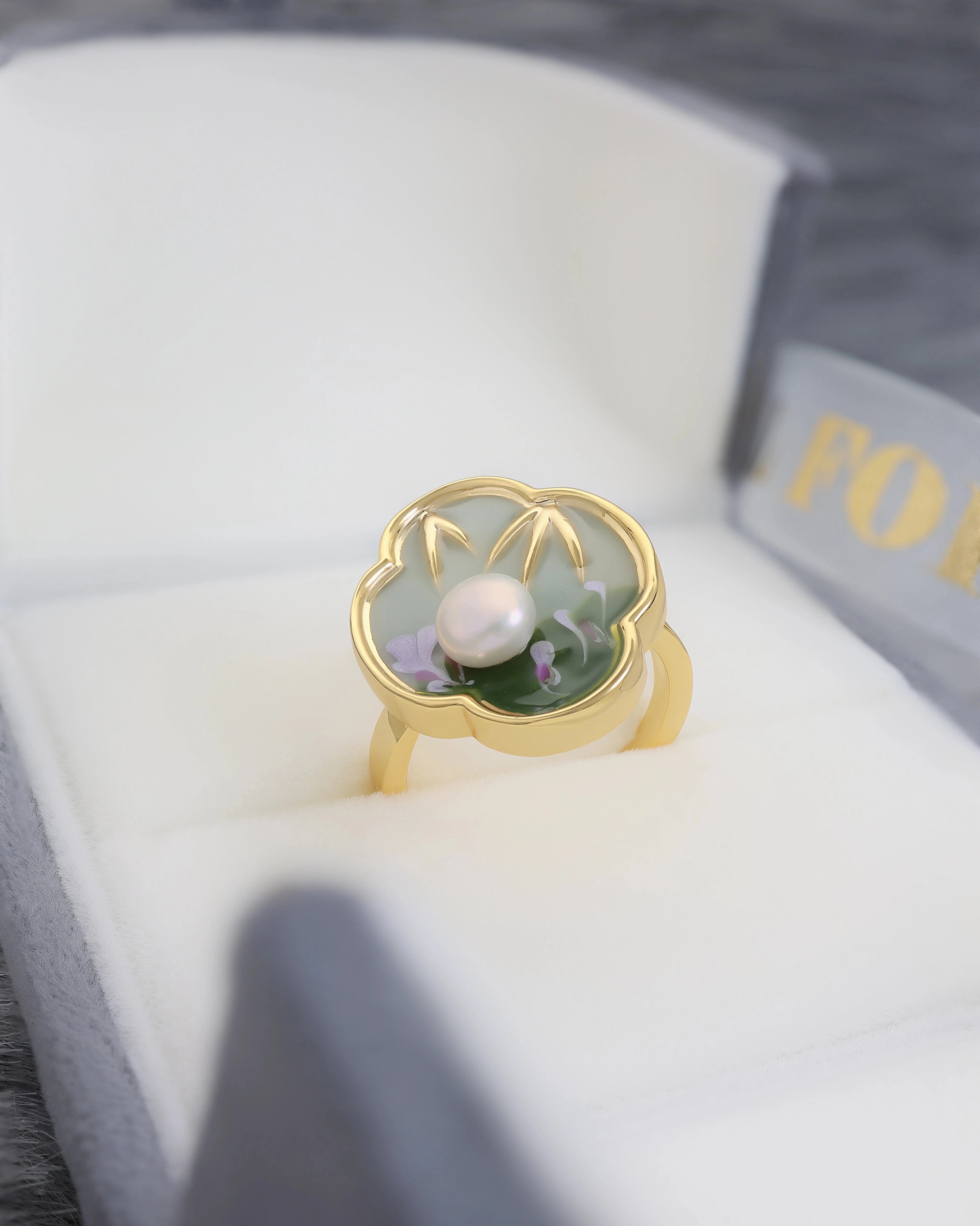 Pearl on Enamel Painting Adjustable Ring