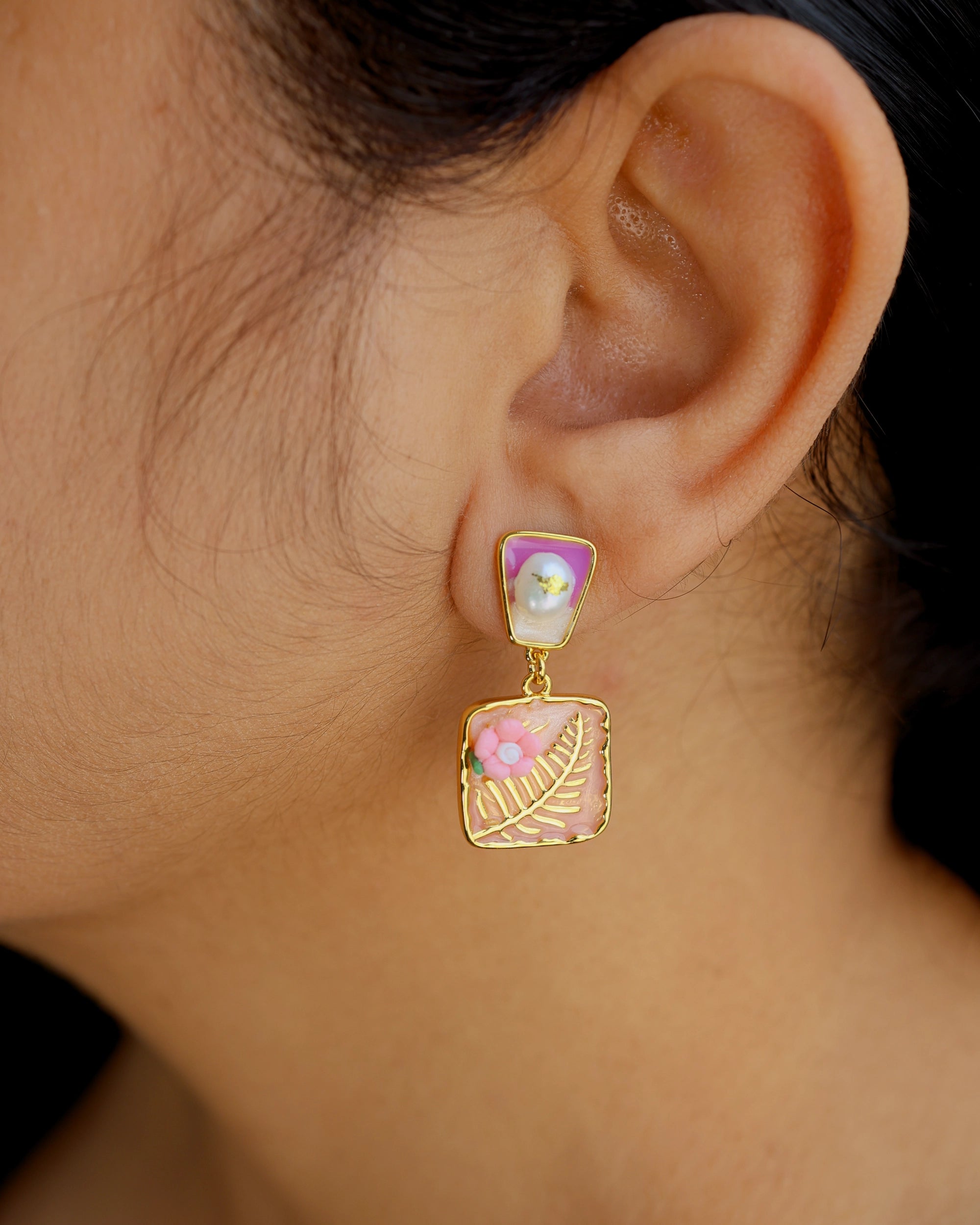 Pink Fern Pearl Dangle