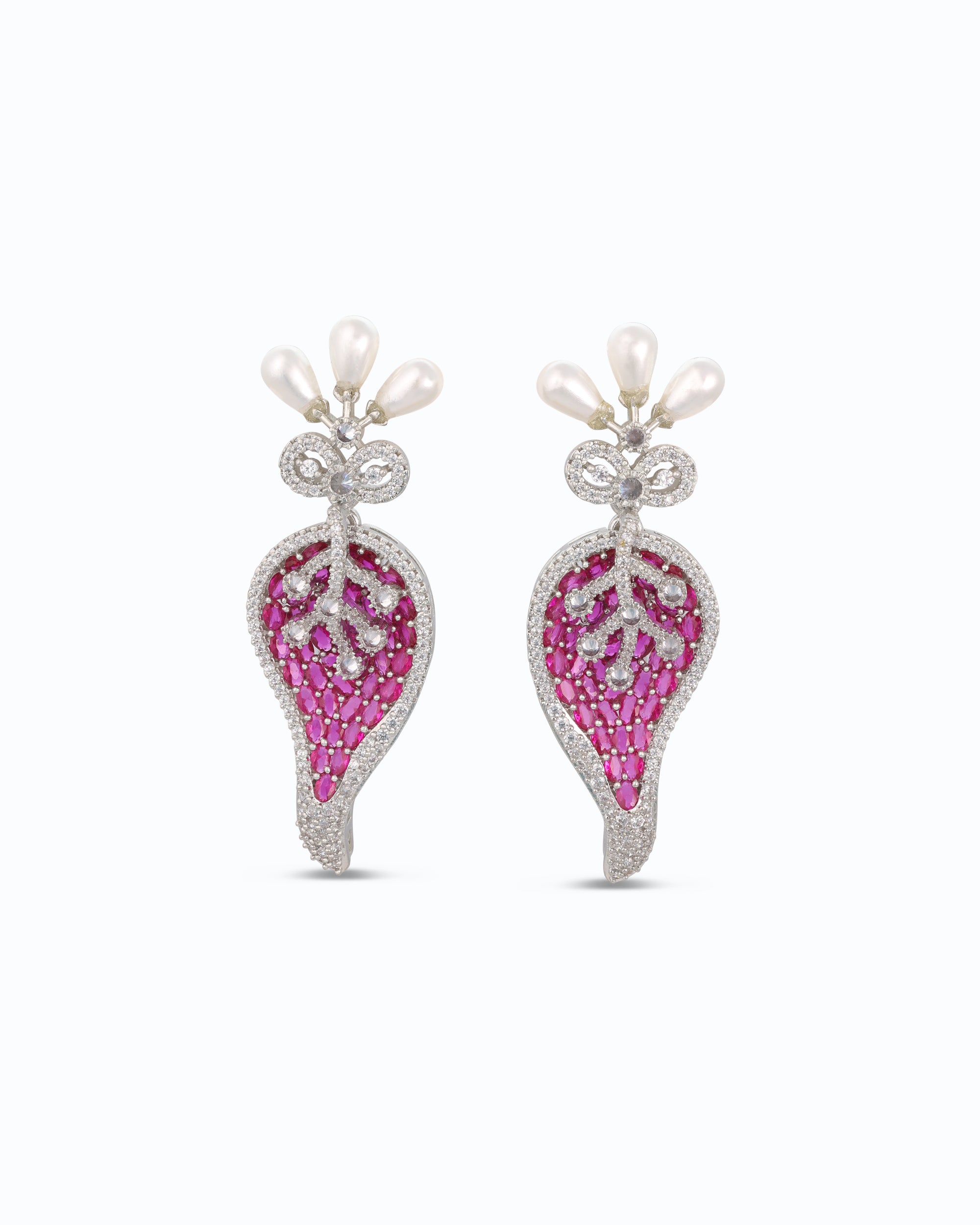 Pearl Crown on Pink Rhinestones Dangle (Rani) | Flawnt