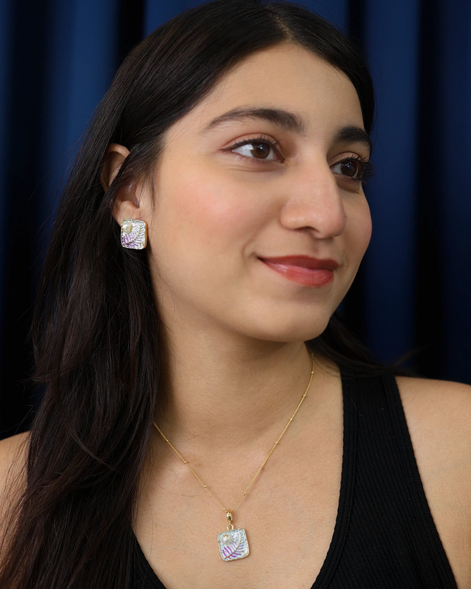 Purple Fern Pearl Pendant Set