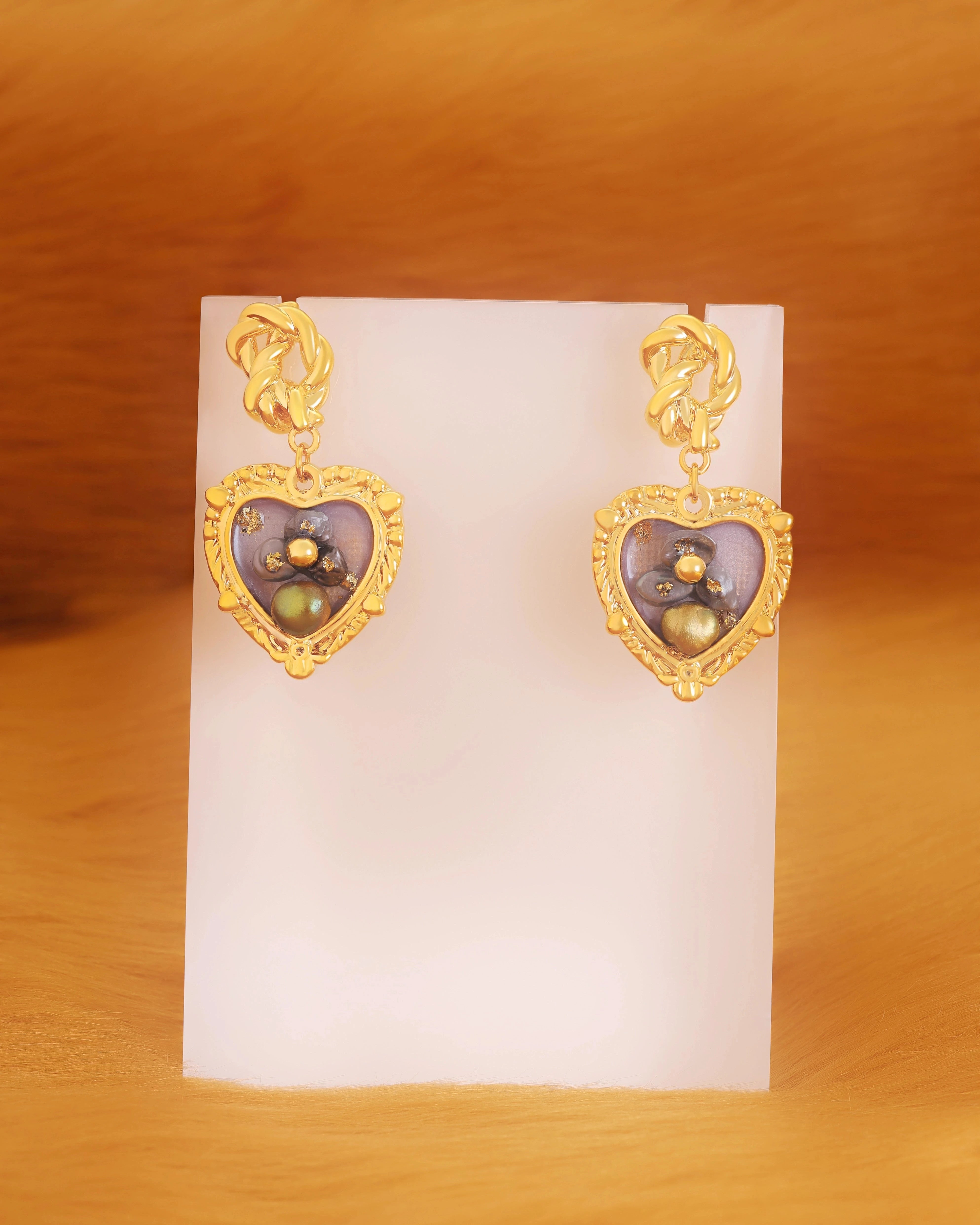 Renaissance Heart Purple Pearl Dangle