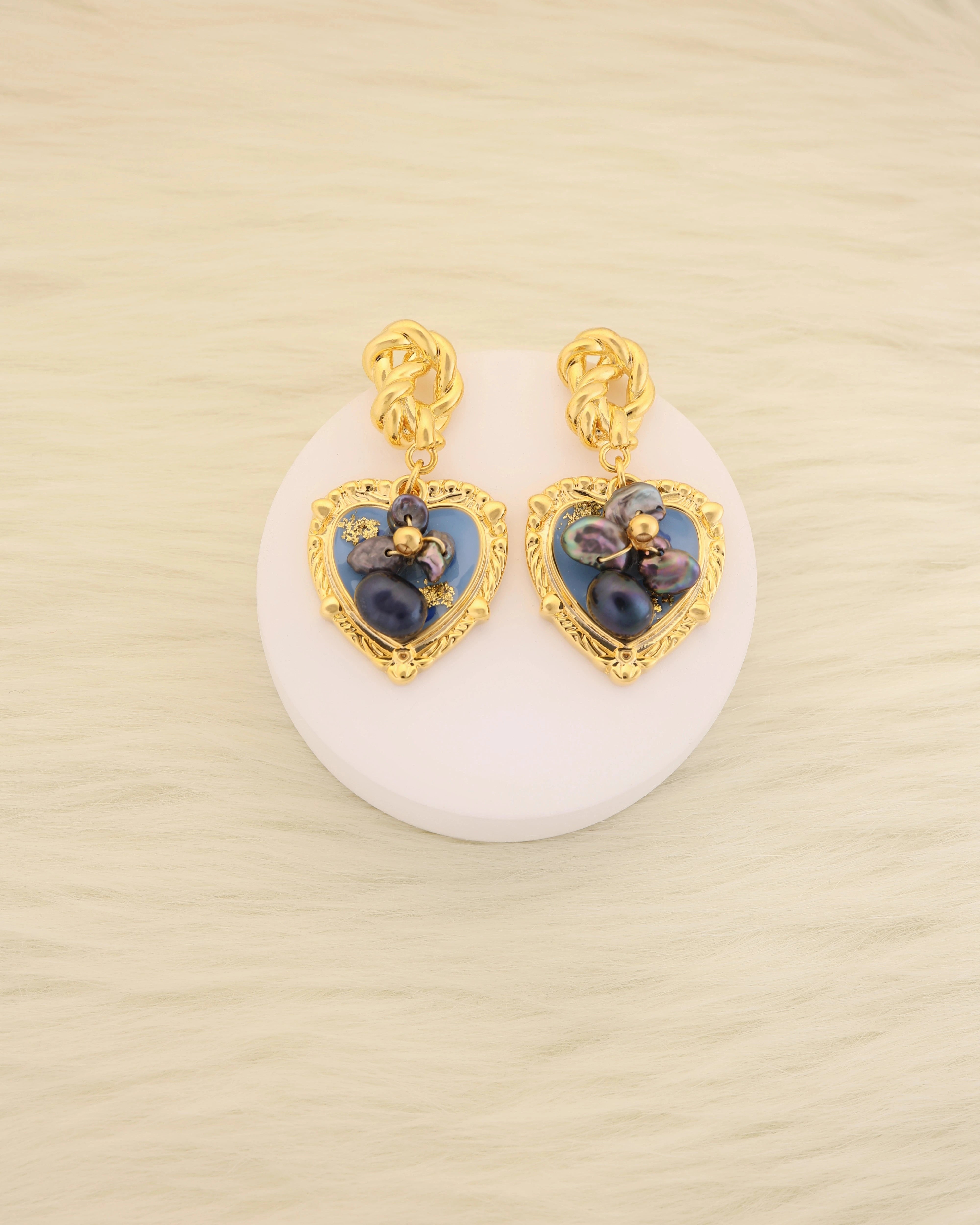 Renaissance Heart Blue Pearl Dangle