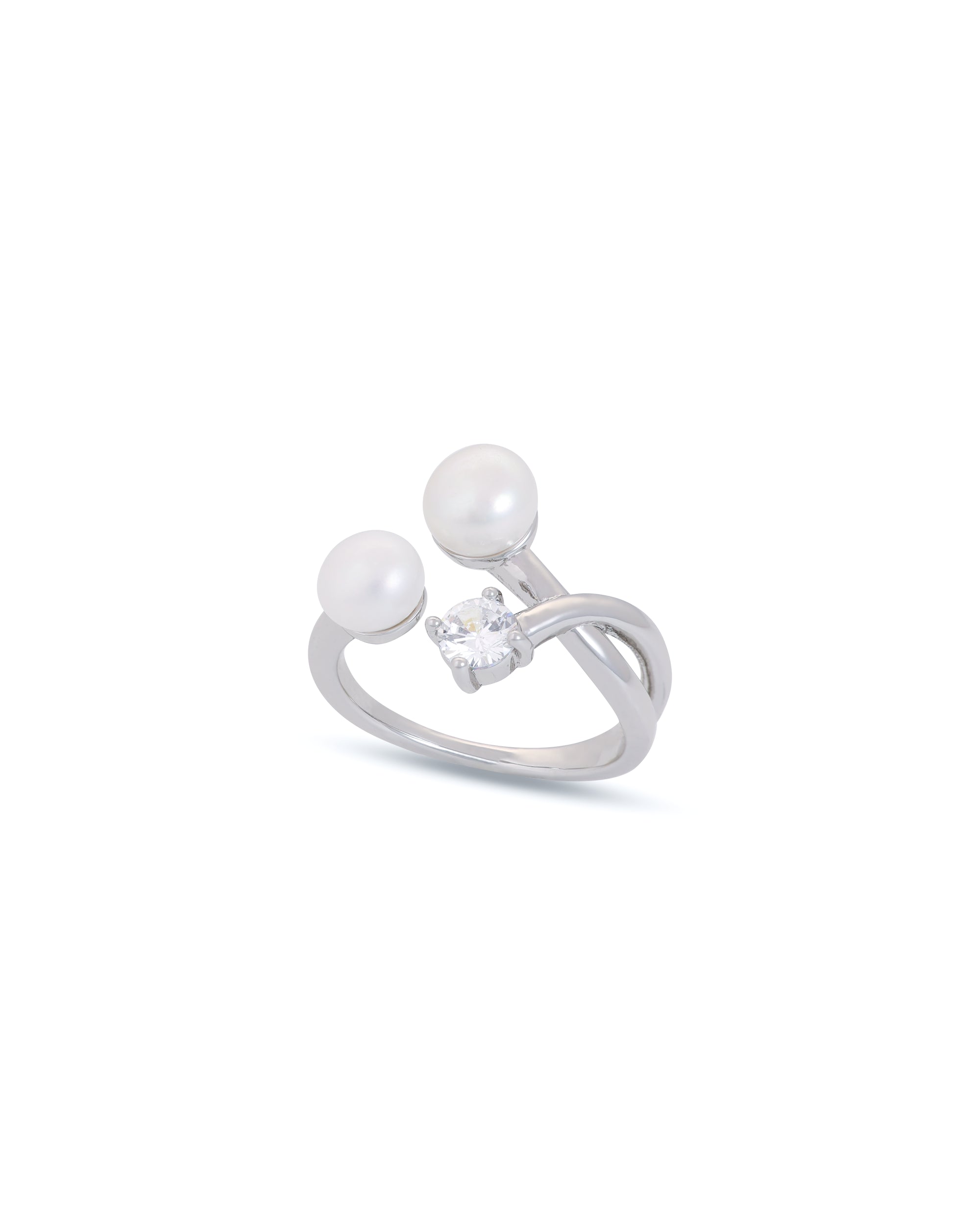 Dual Pearl with Zircon (Silver) - Adjustable Ring