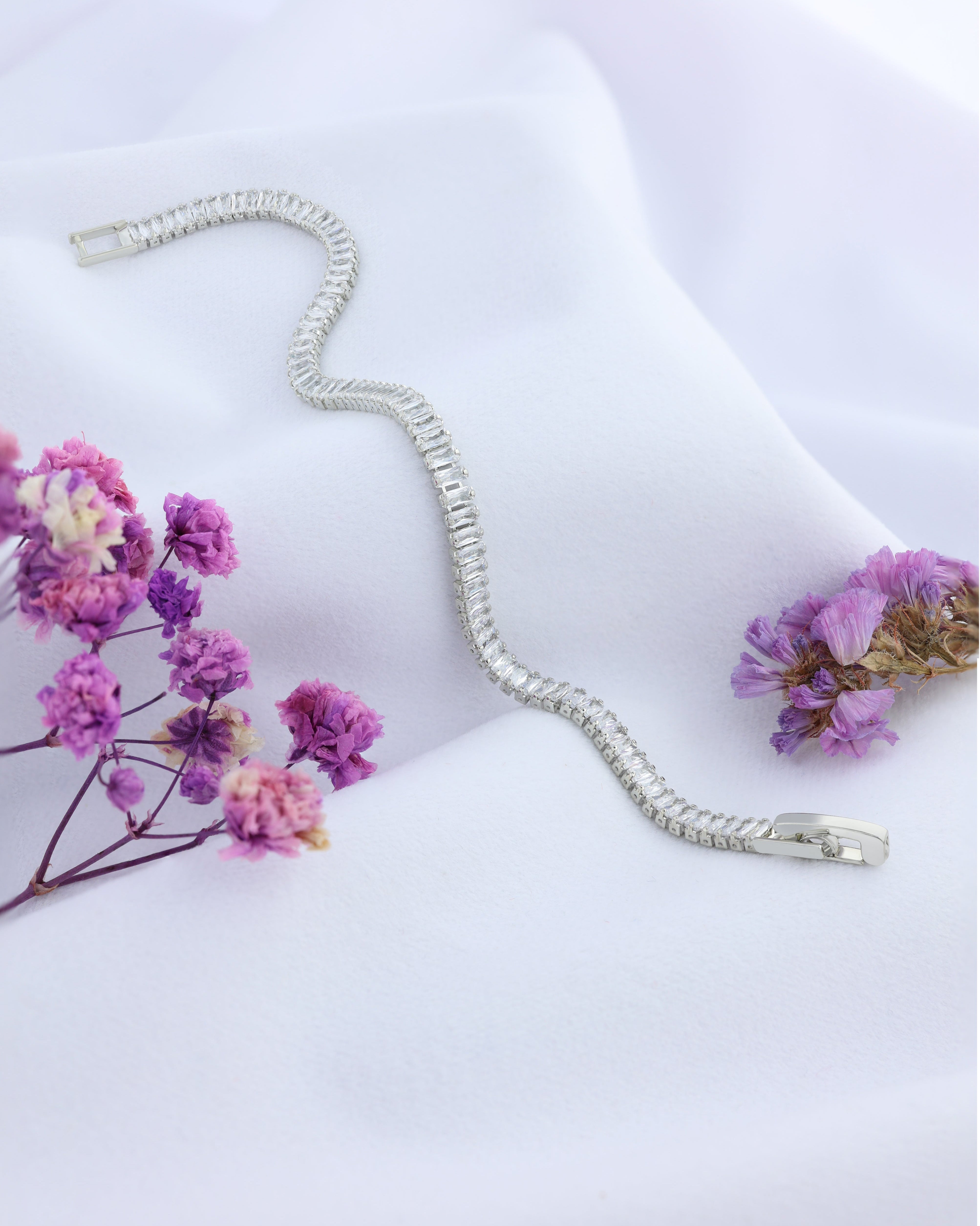 Micro Baguette Cut CZ Bracelet (Silver)