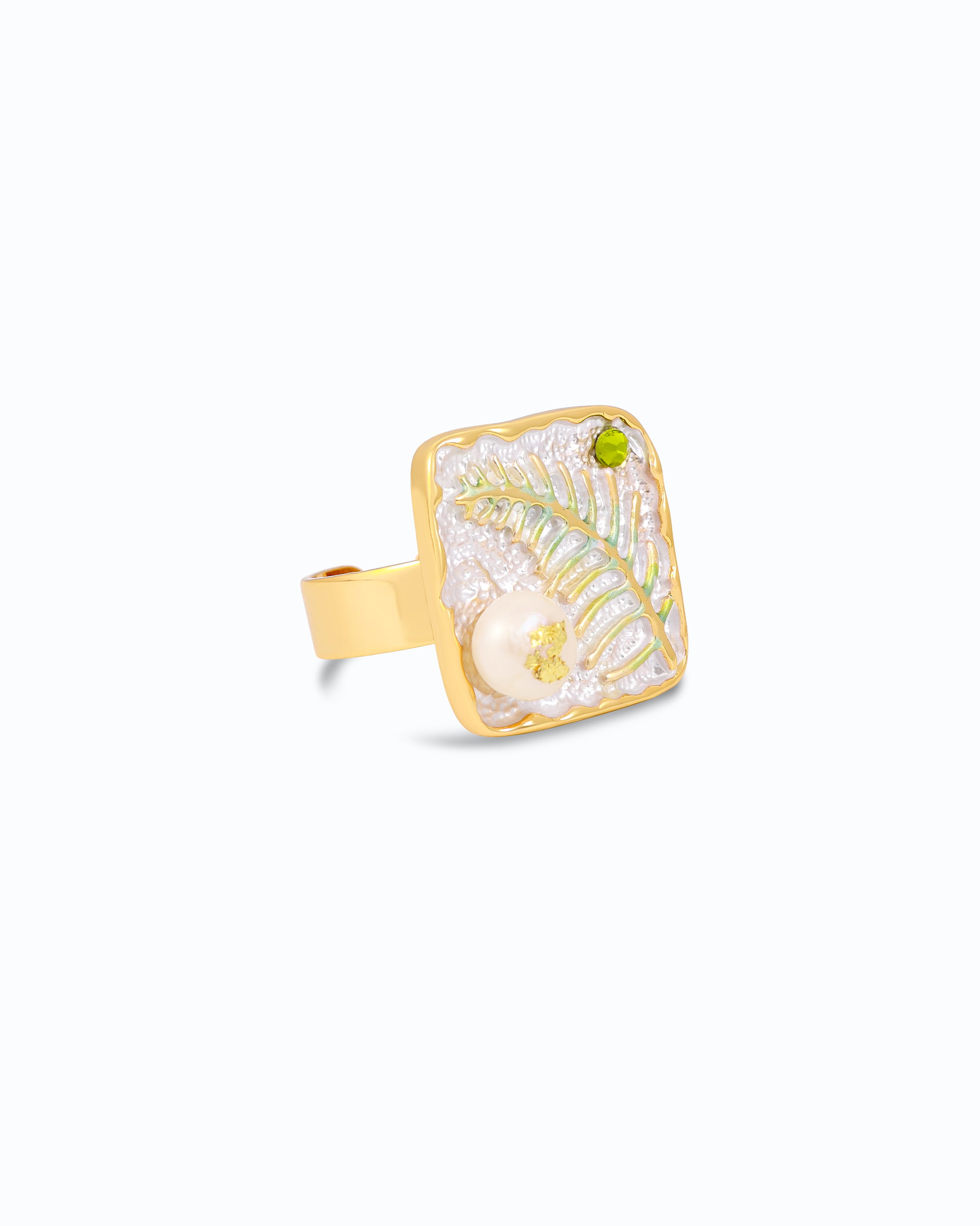 White Fern Pearl Adjustable Ring