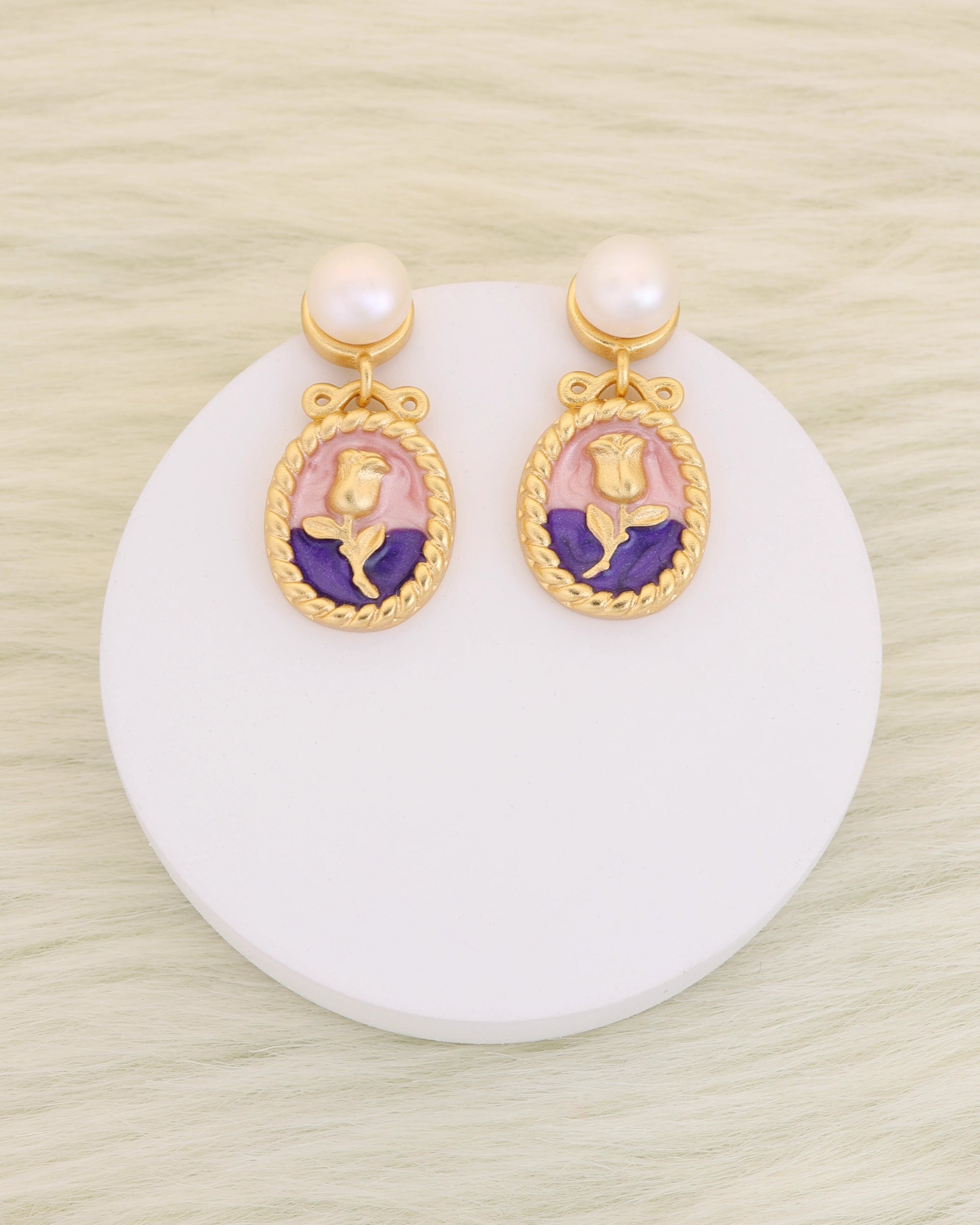 Rose in Pink & Purple Pearl Dangle