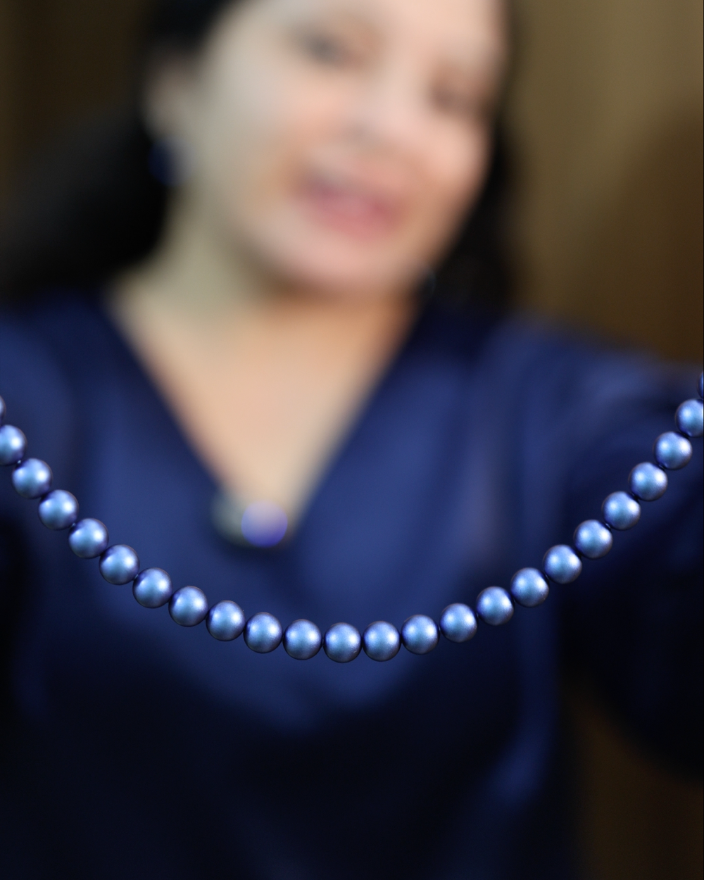 Iridescent Blue Pearl Necklace Strand - Matte