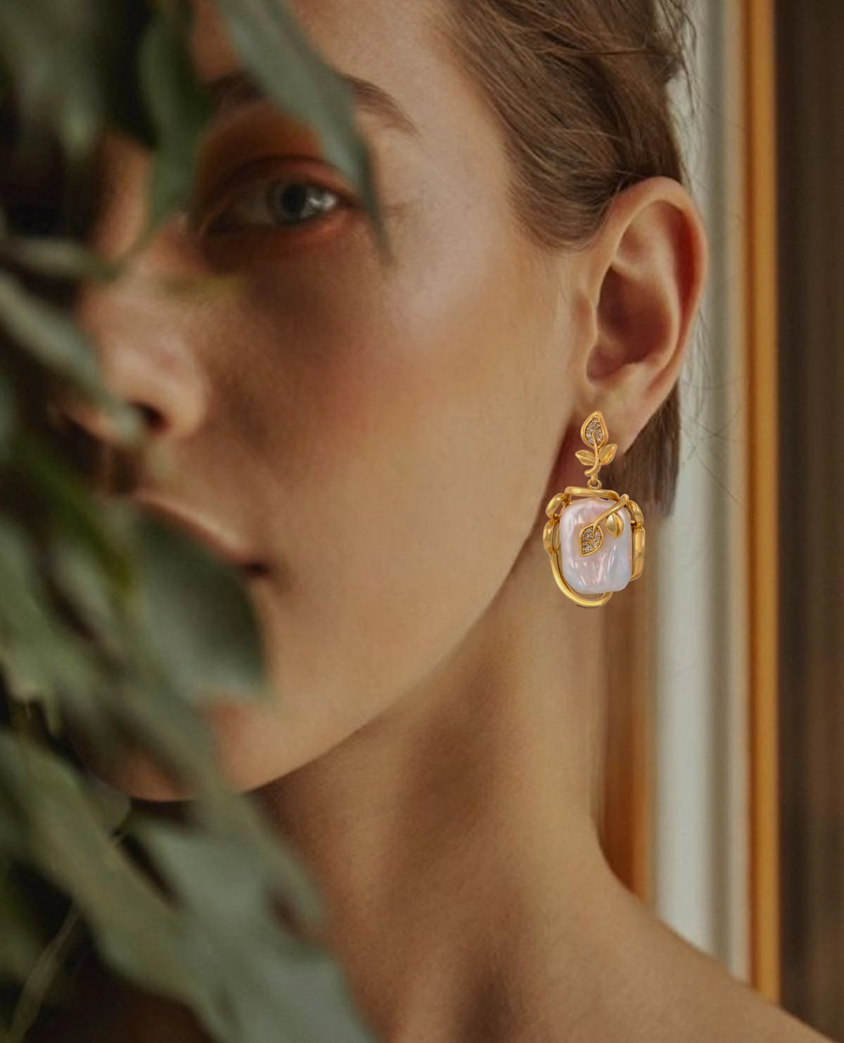 French baroque pearl in Cage ear dangles