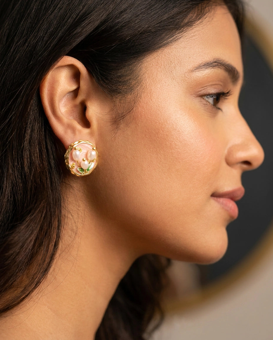 Pearl Twig Soft Pink Ear Studs