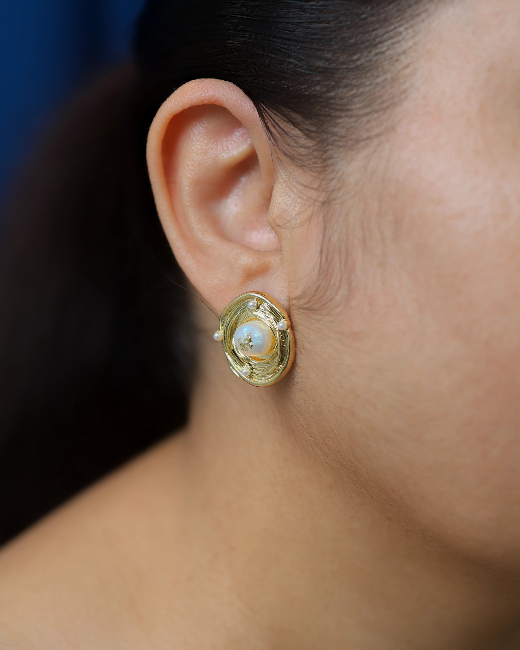 Planet Gold Pearl Ear Studs