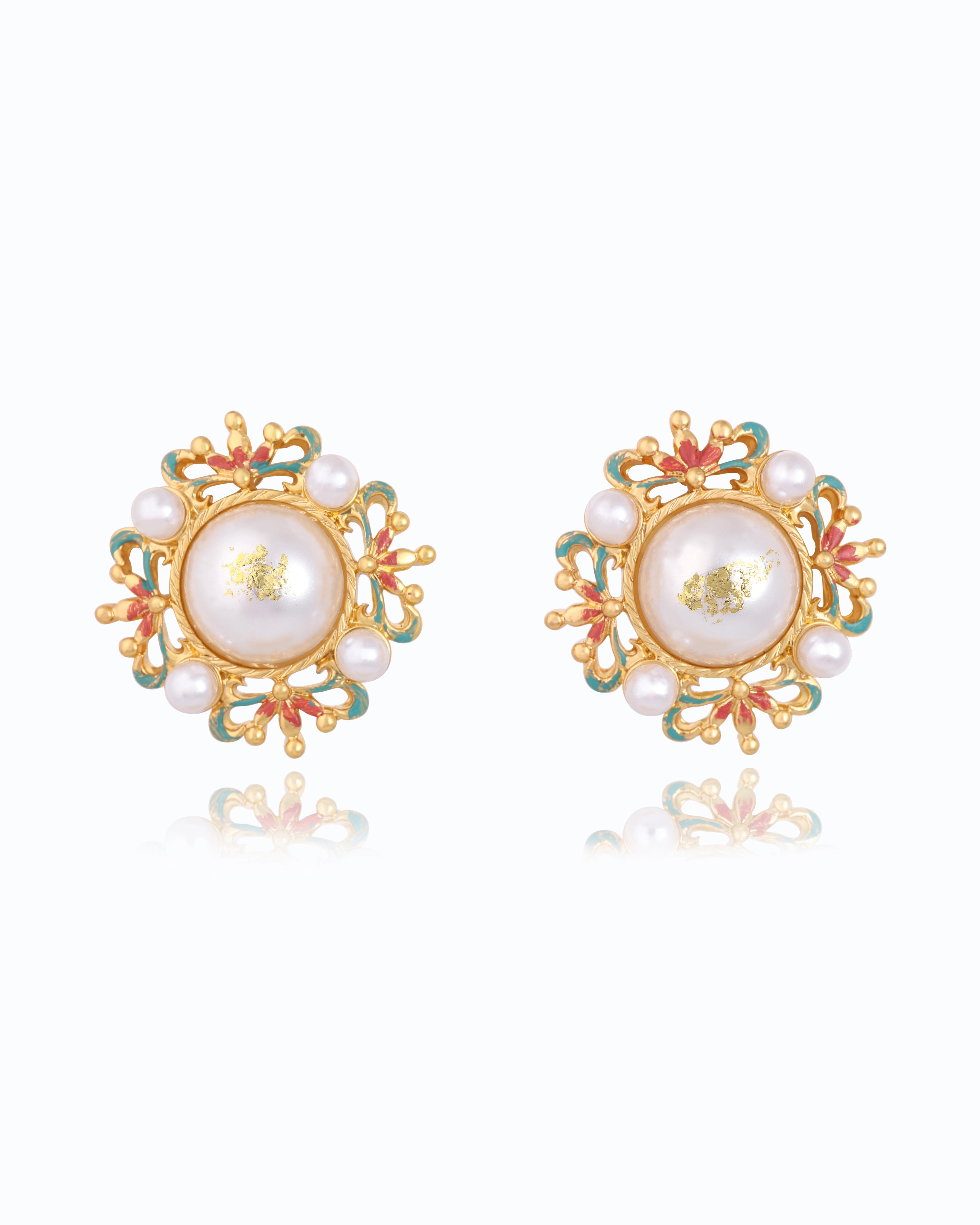 Painted Mandala Pearl Ear Studs