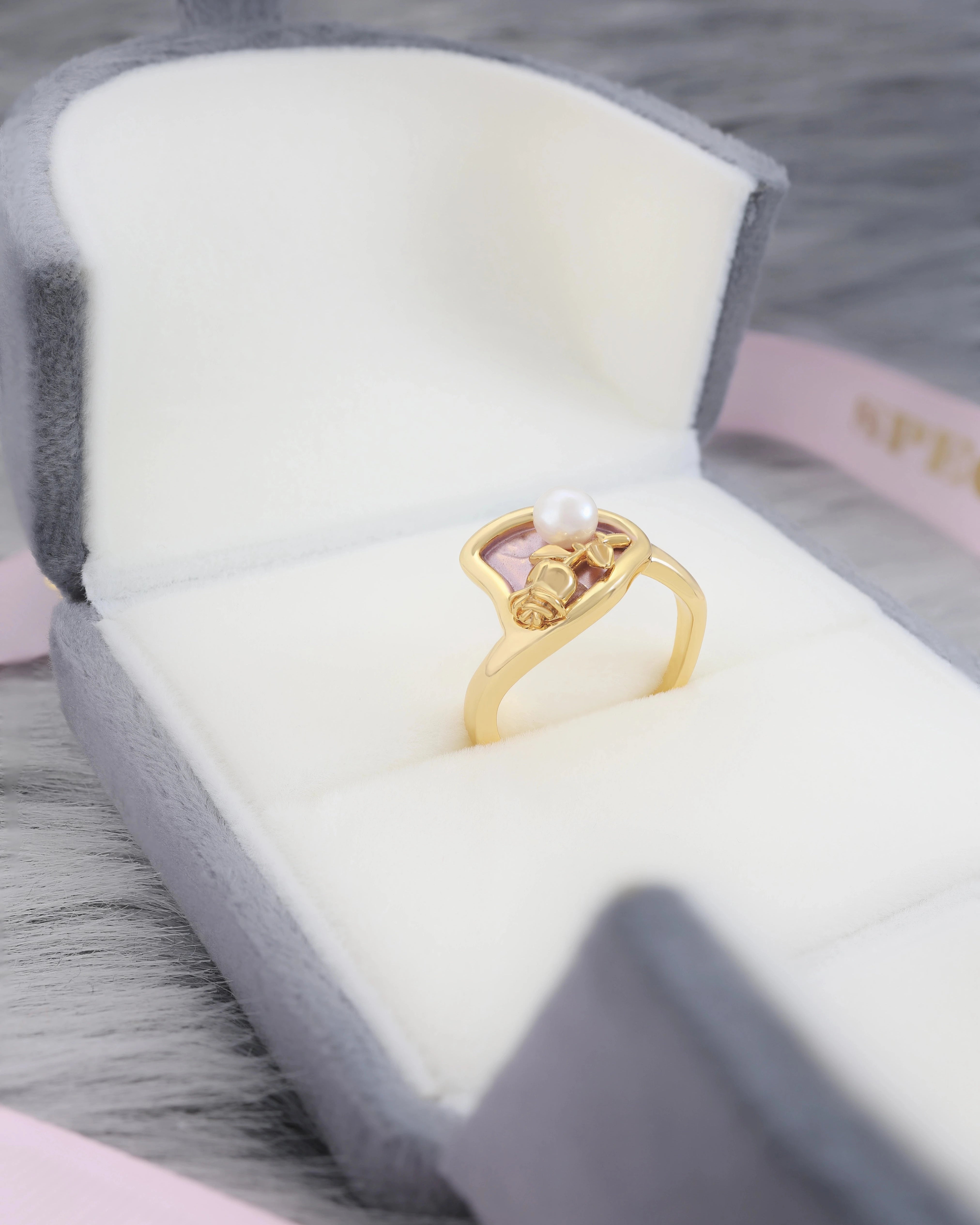 Pearl and Rose in Purple Adjustable Ring