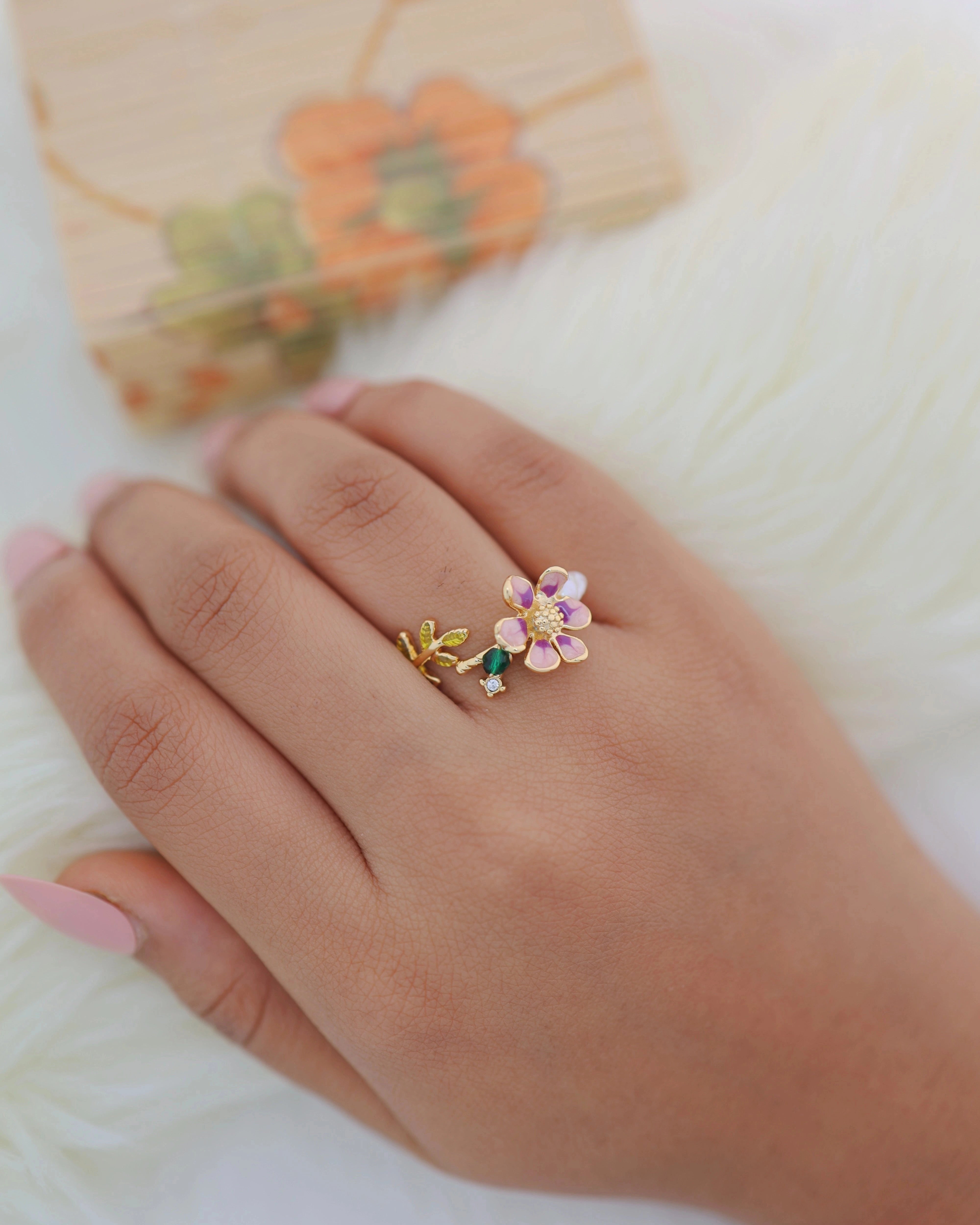 Floral Crown Pearl Ring Adjustable