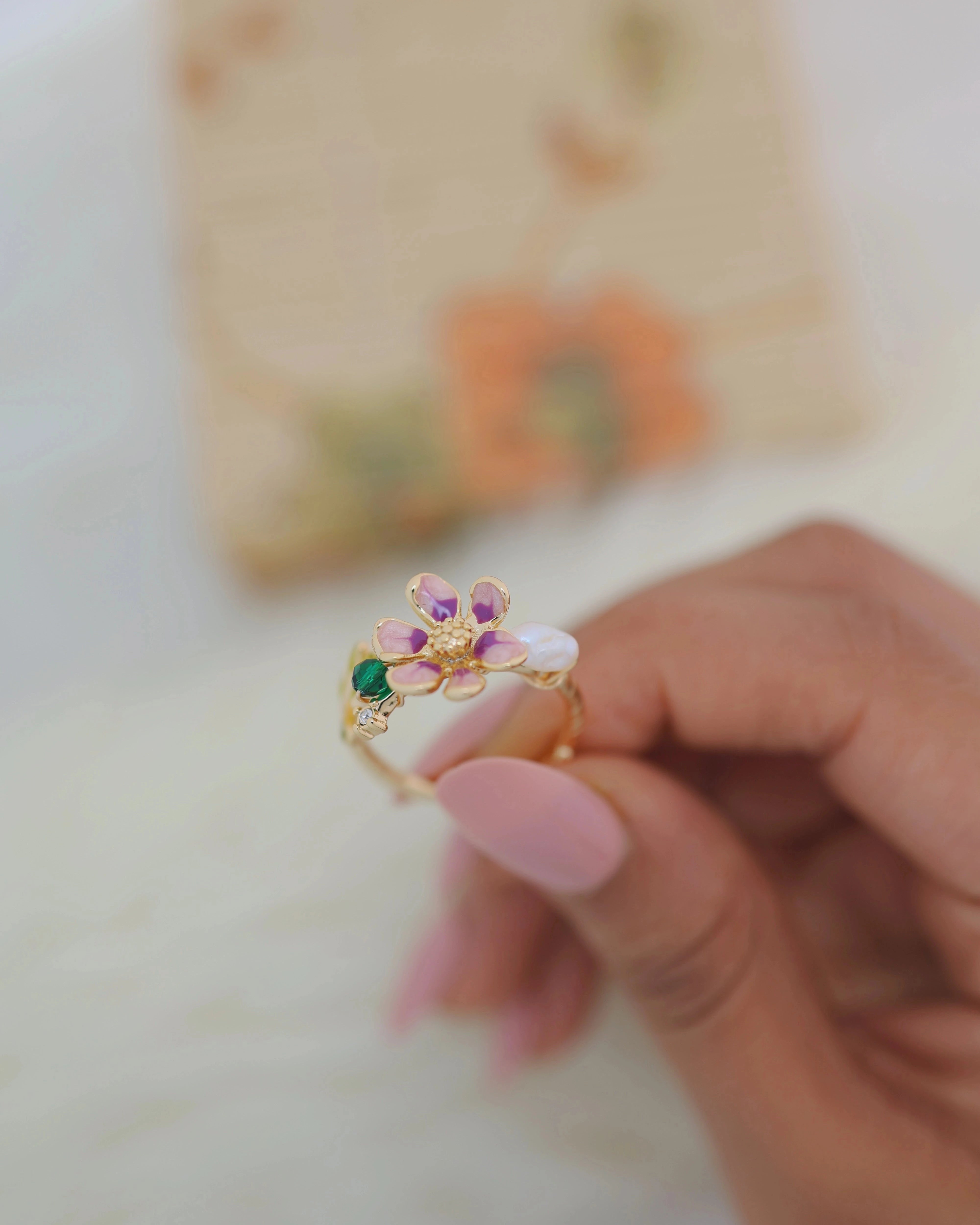 Floral Crown Pearl Ring Adjustable