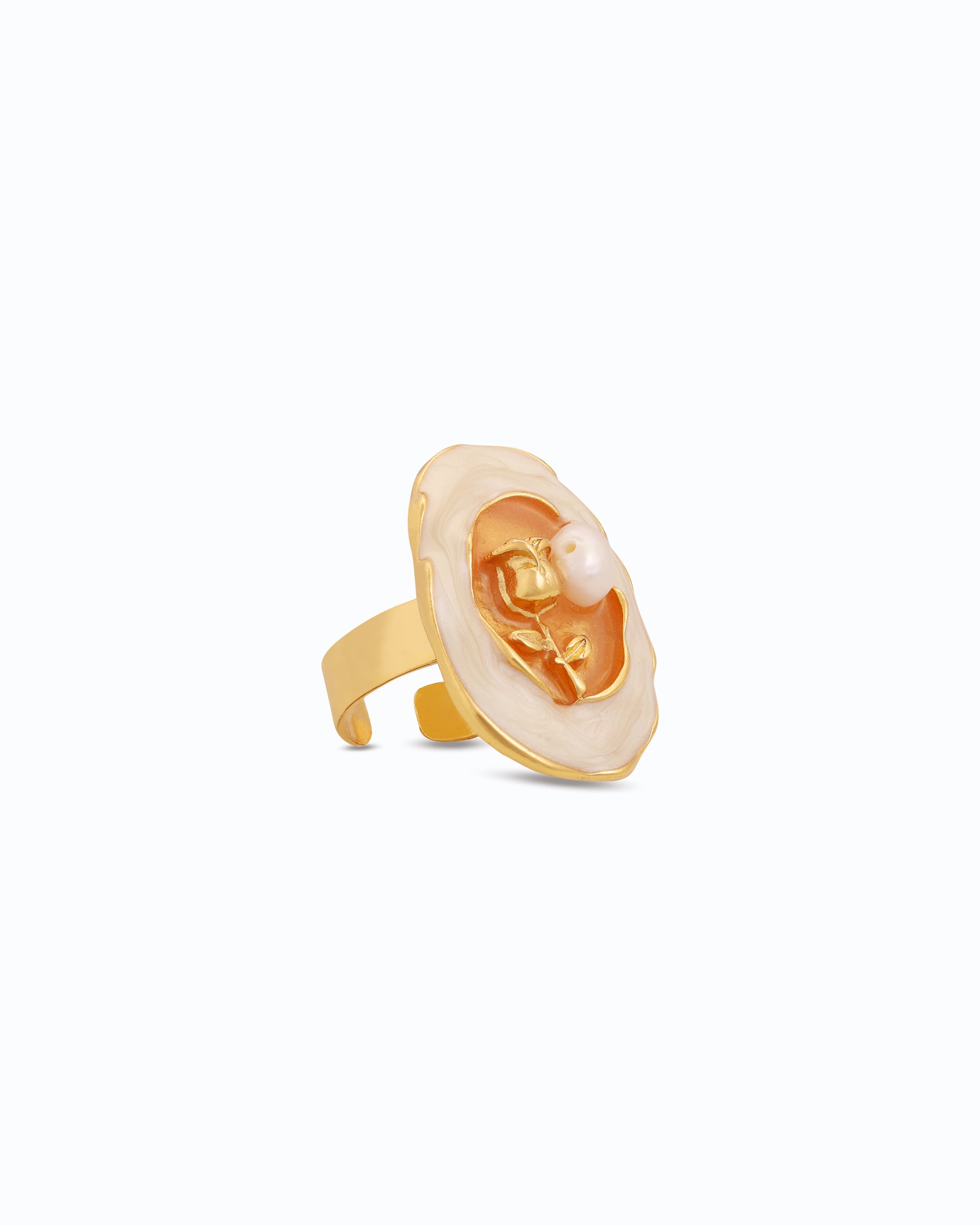Rose and Pearl in White Enamel