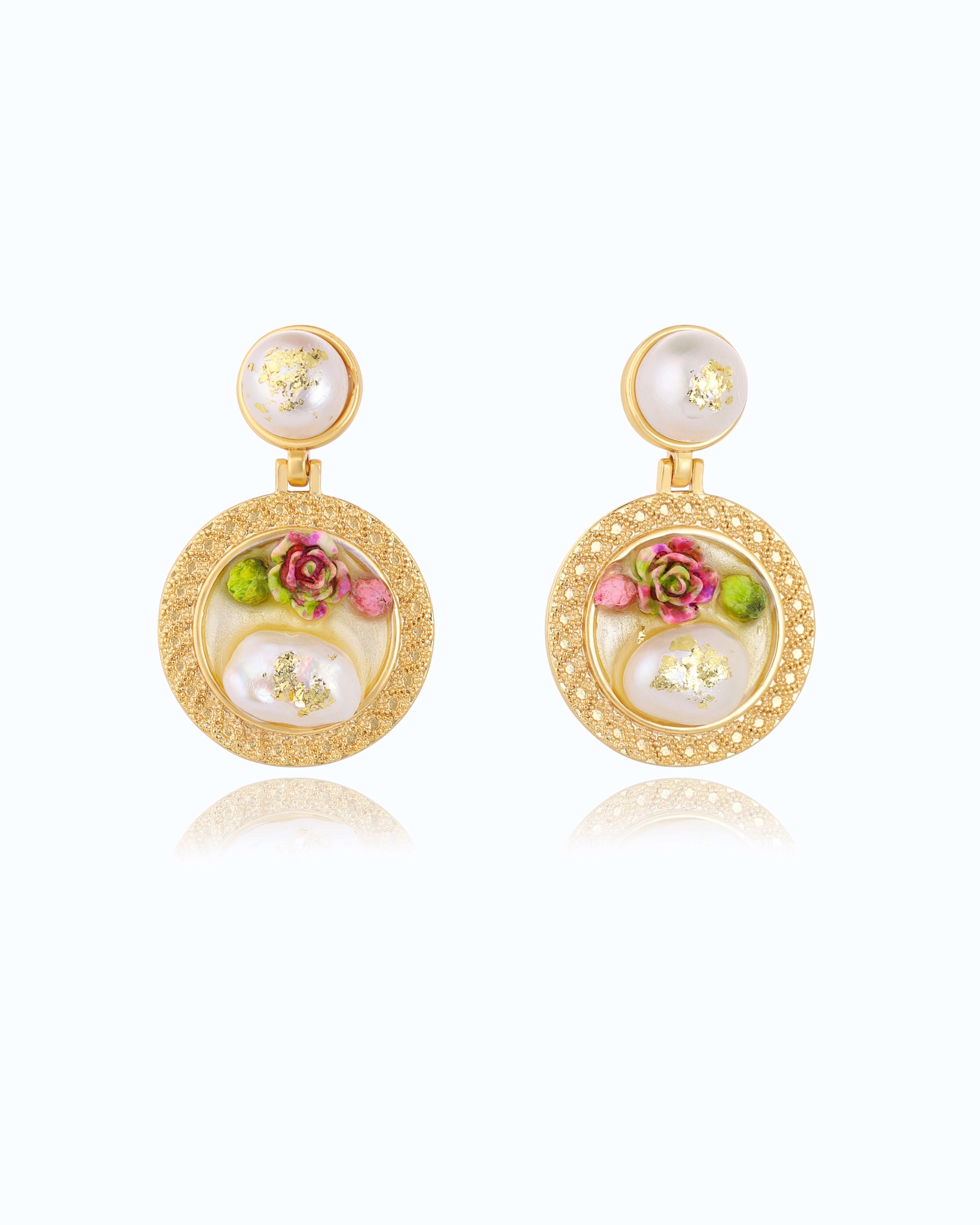Real Flower in White Fresh water Pearl Dangles