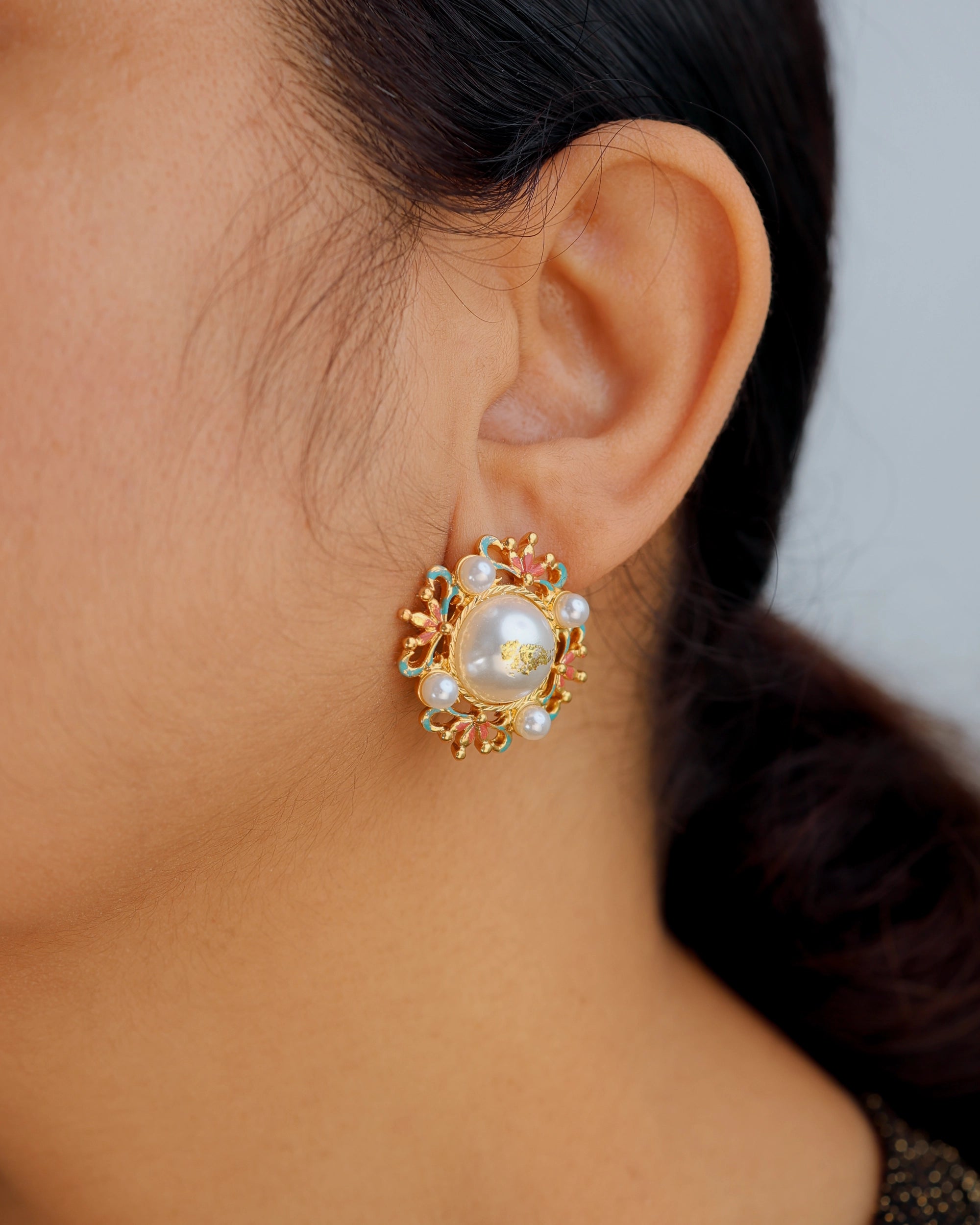 Painted Mandala Pearl Ear Studs
