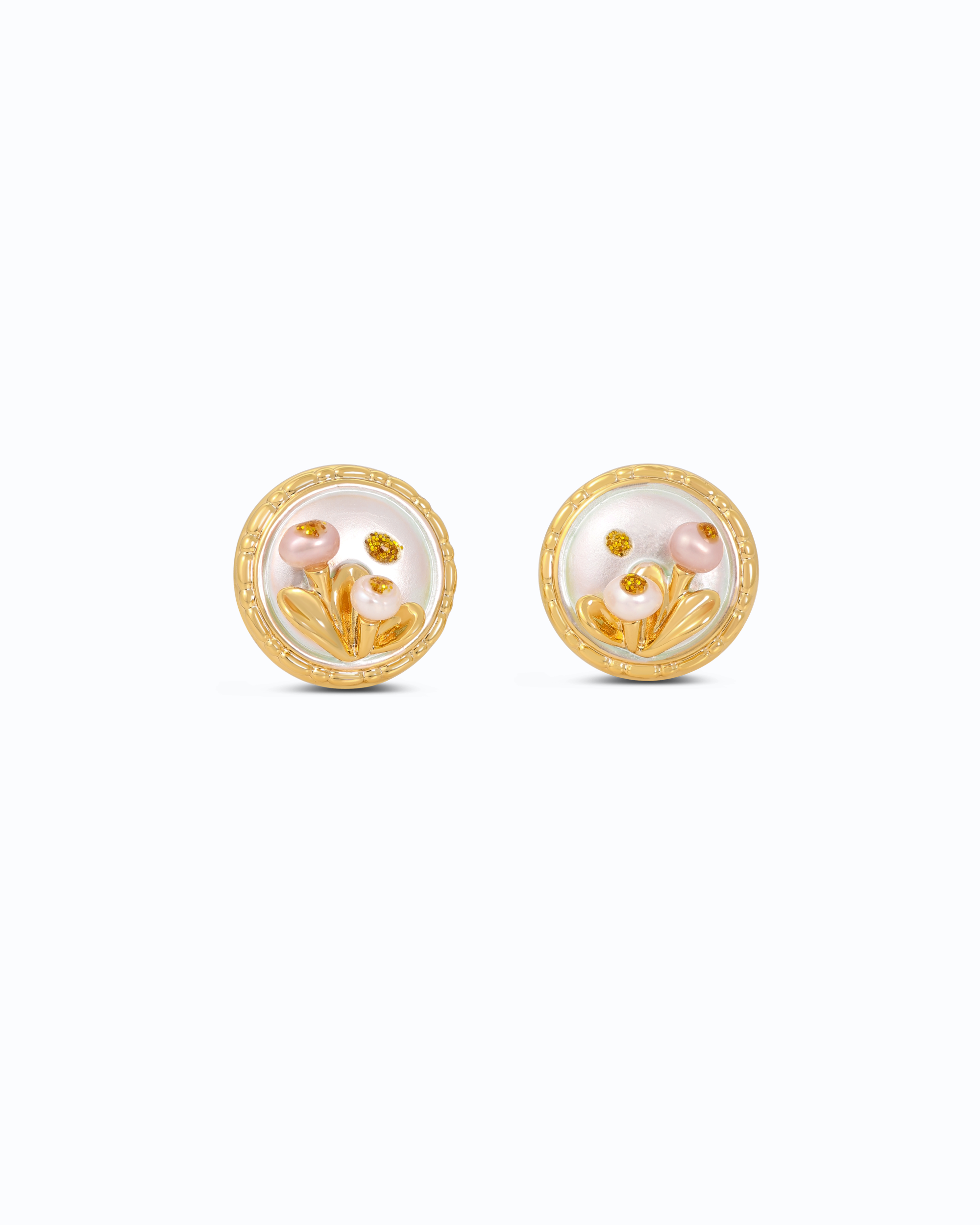 Icy White Small Circle Pearl Ear Studs