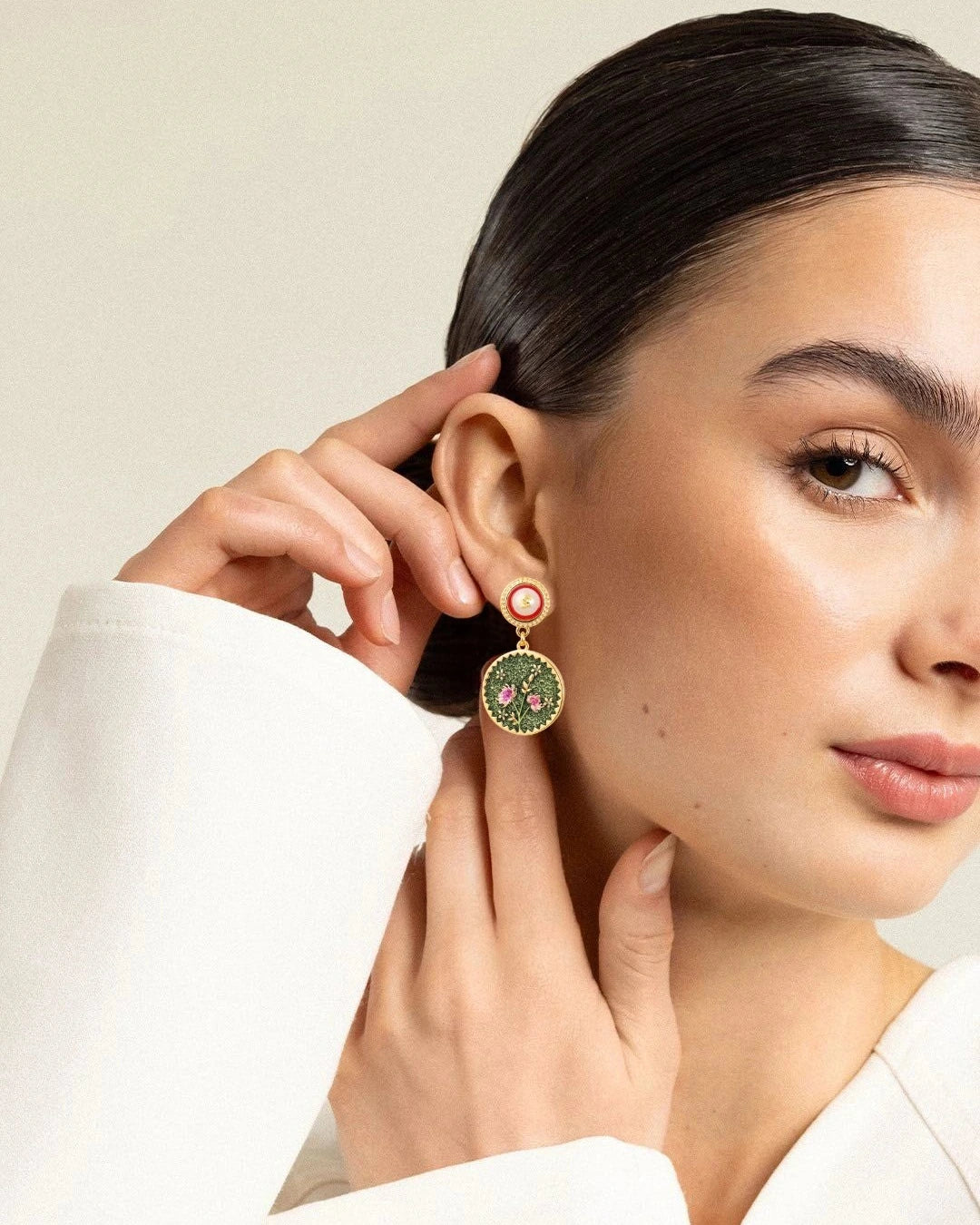 Intricate Carnation in Green Pearl Dangle