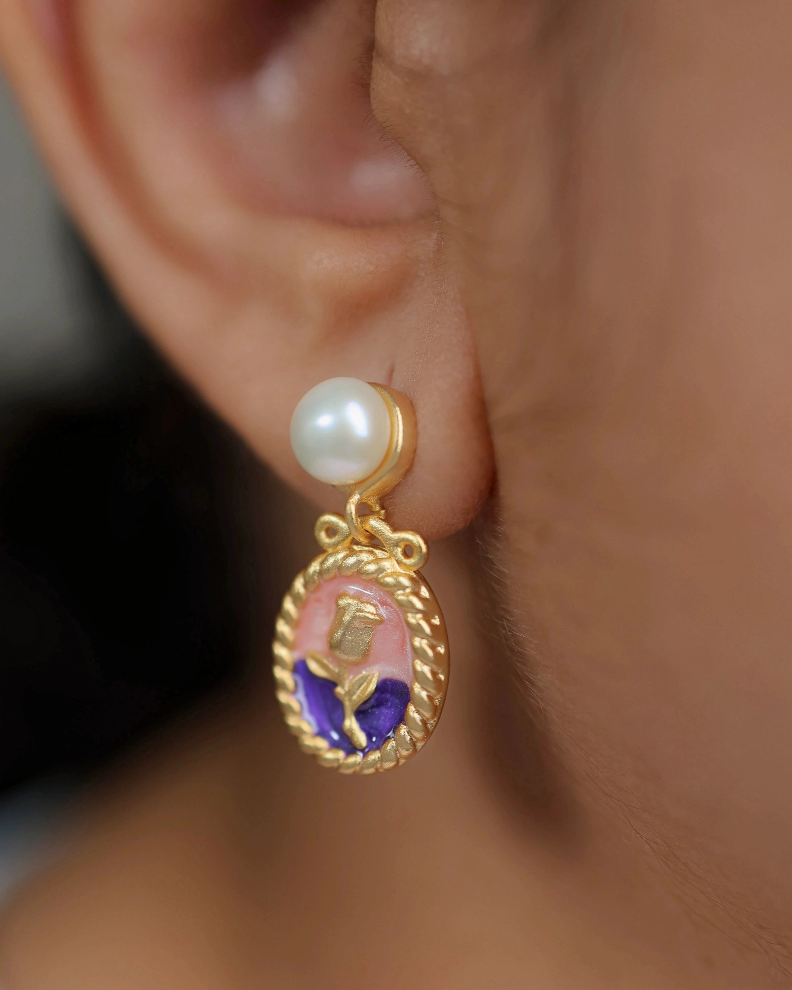 Rose in Pink & Purple Pearl Dangle hover