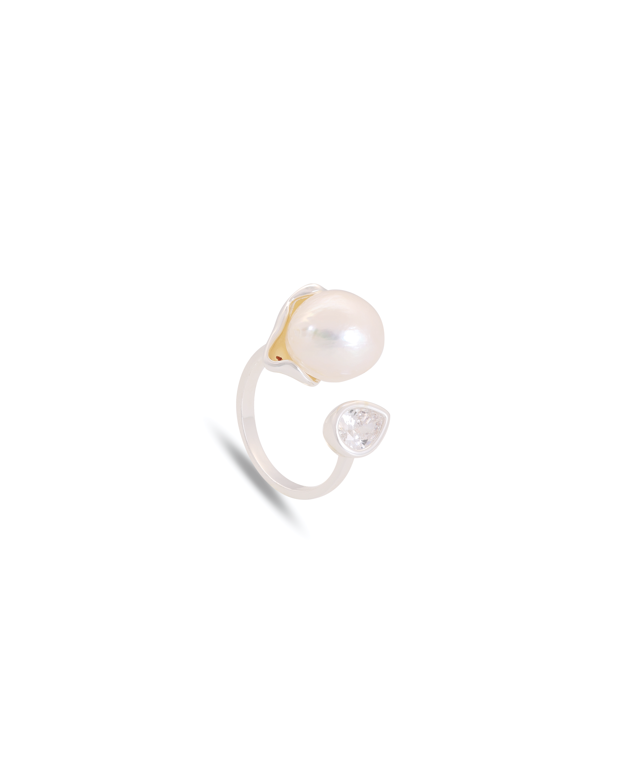Pendeloque (Silver) Elegant Pearl & Crystal Ring | Premium Jewelry