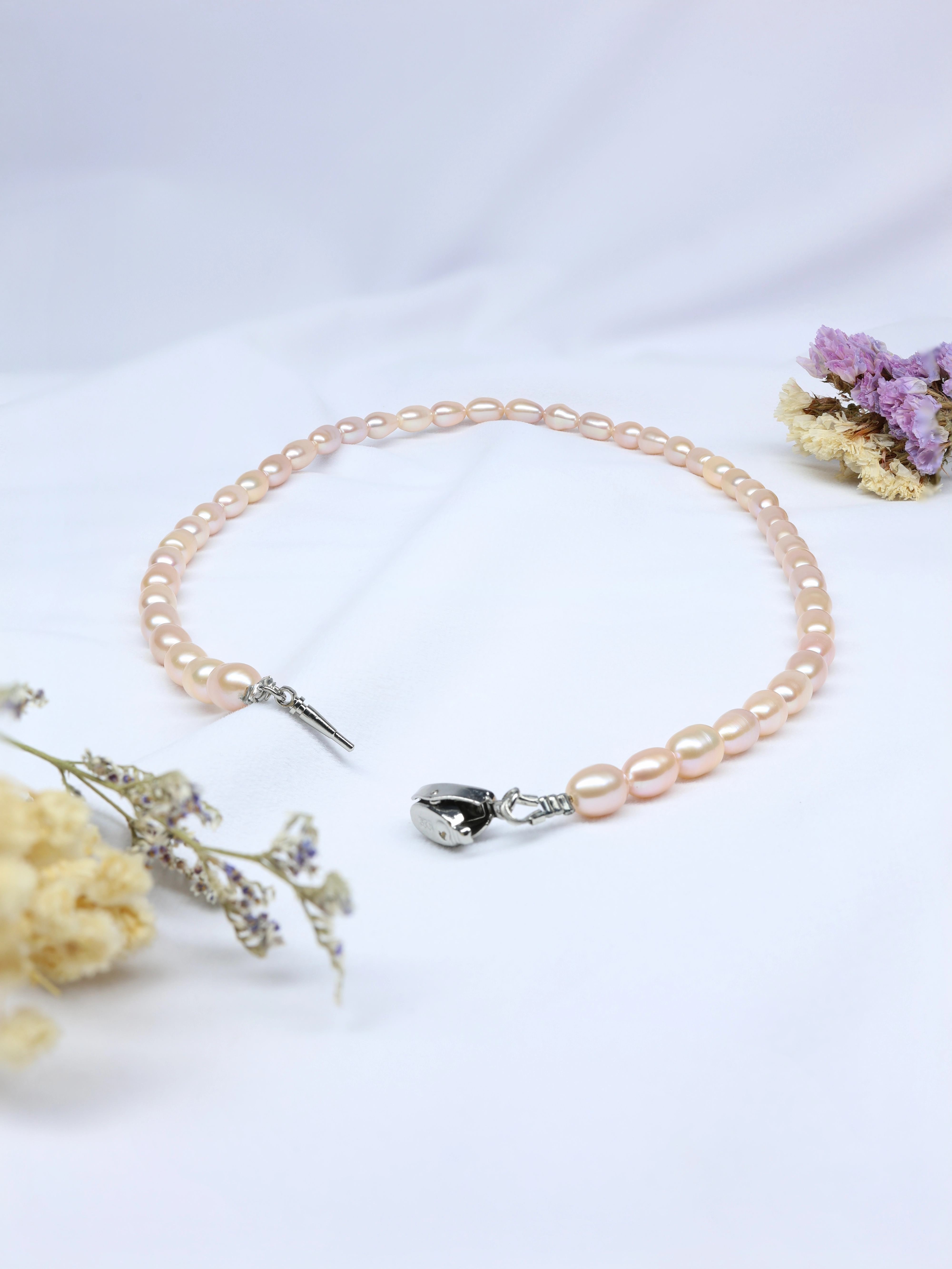 Big Rice Pearl Necklace (Salmon Pink) | Flawnt Jewelry