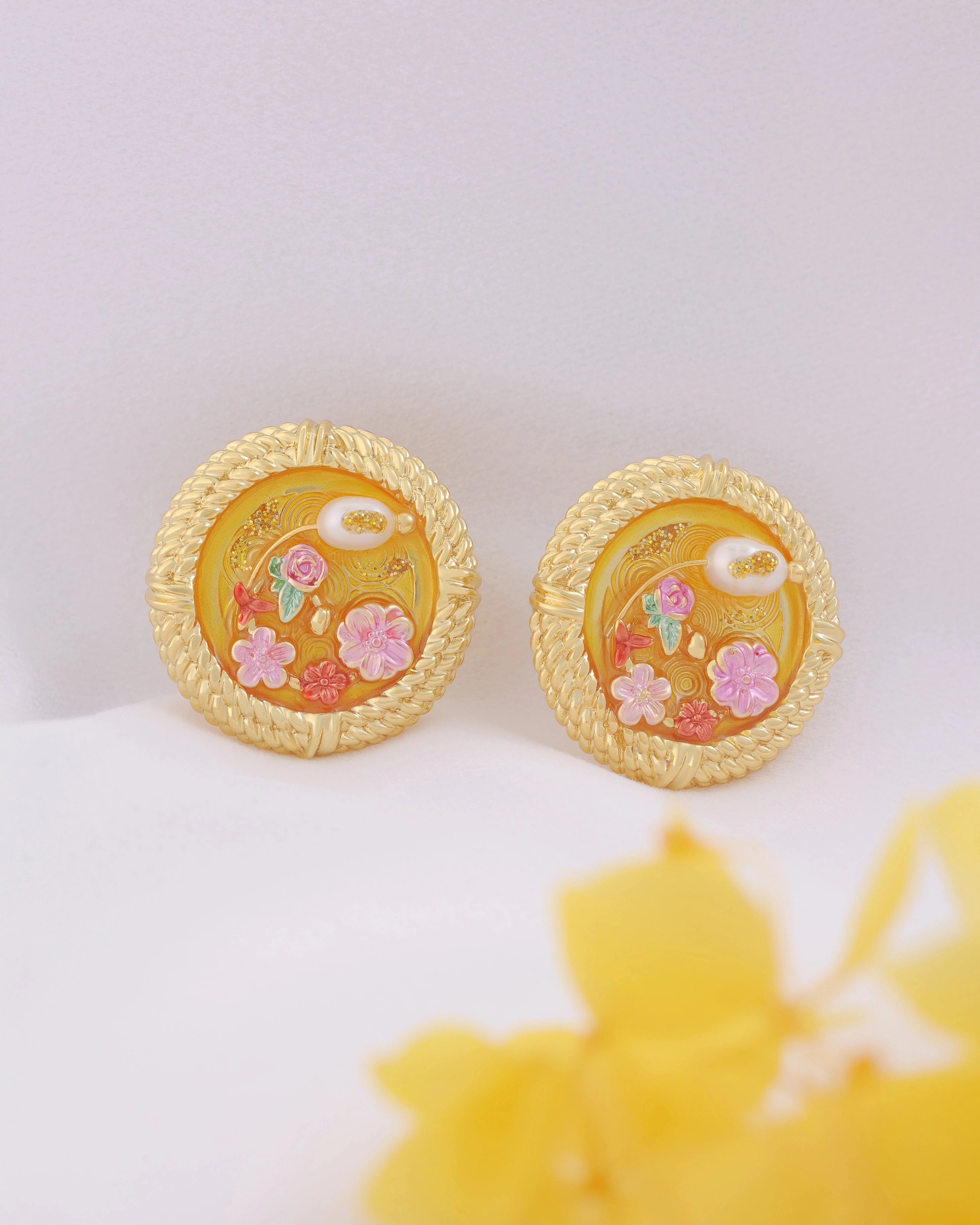 Big Yellow Enamel Circle Stud