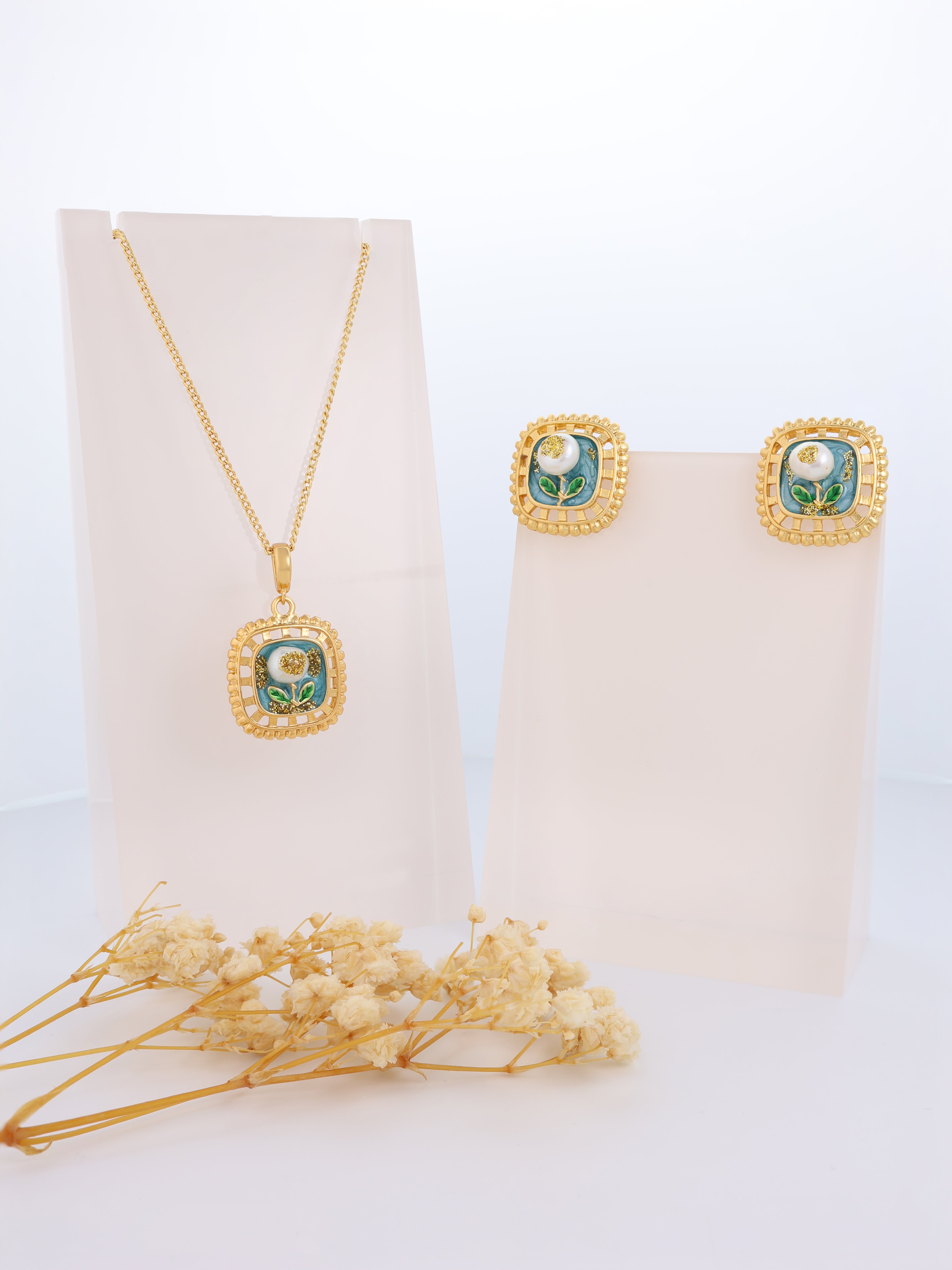Punched Turquoise Pearl Pendant Set | Flawnt Jewelry