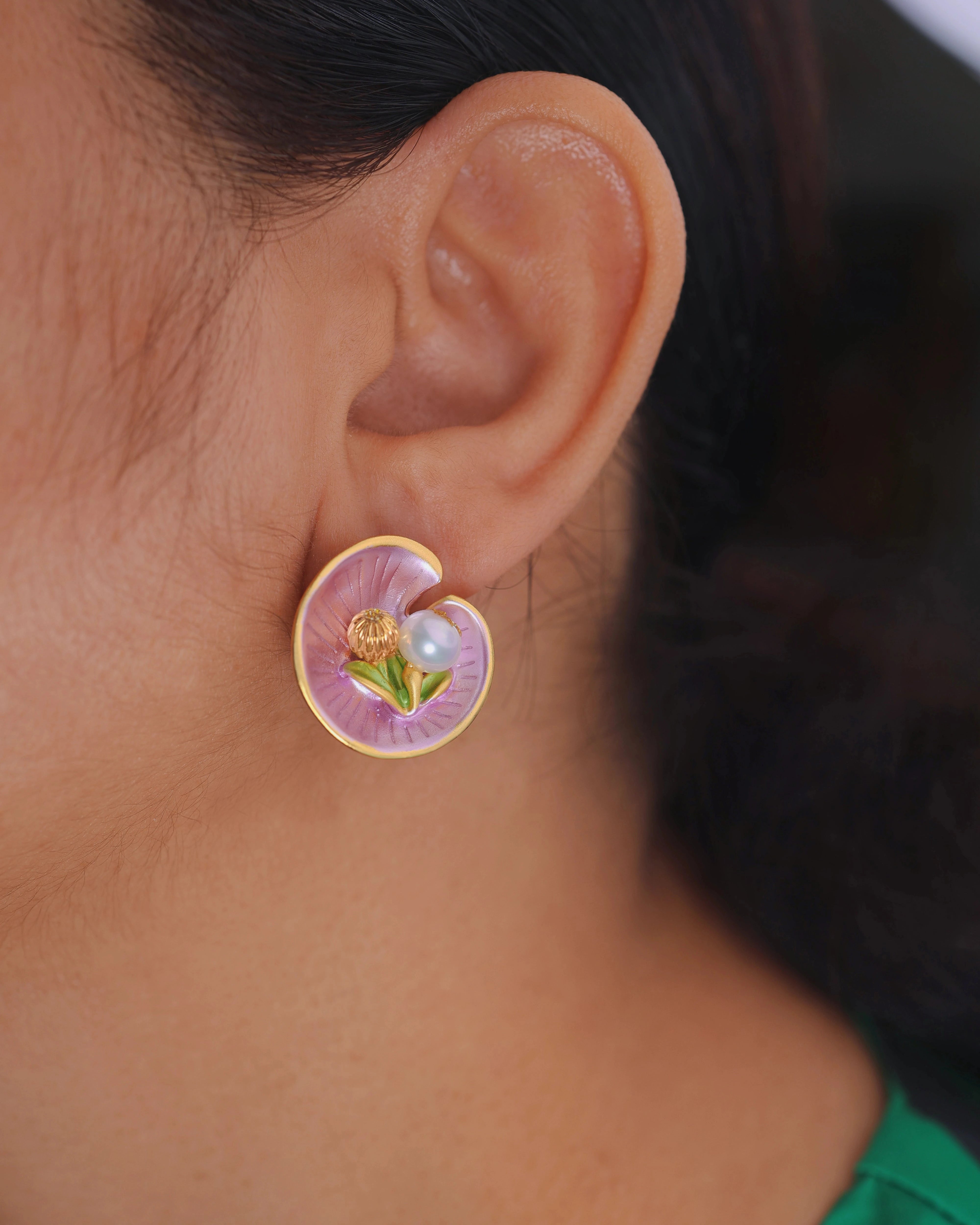 Dark Pink Shell Ear Studs | Flawnt™ Natural Freshwater Pearl Jewelry