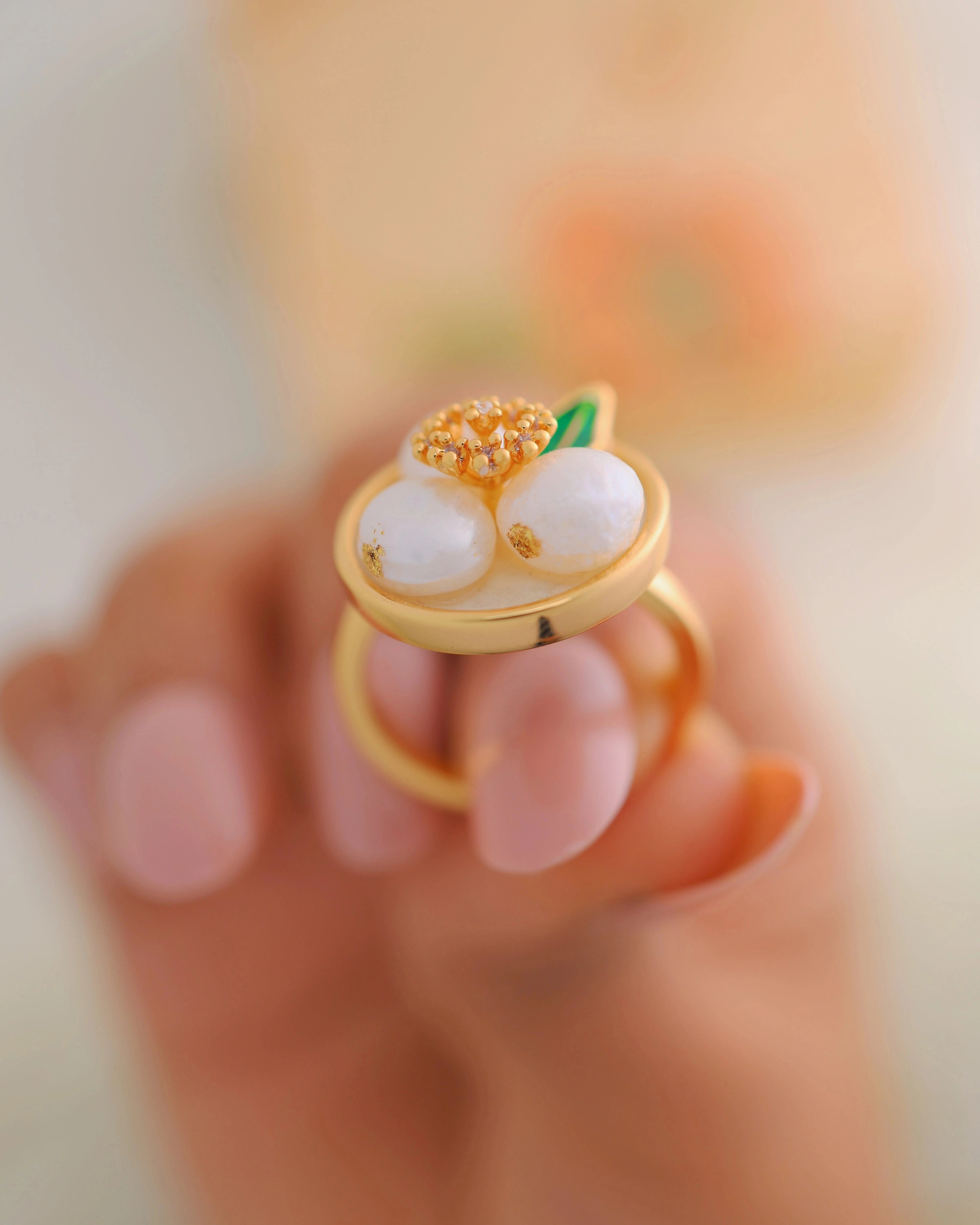 Tri Pearl on a Circle Ring hover