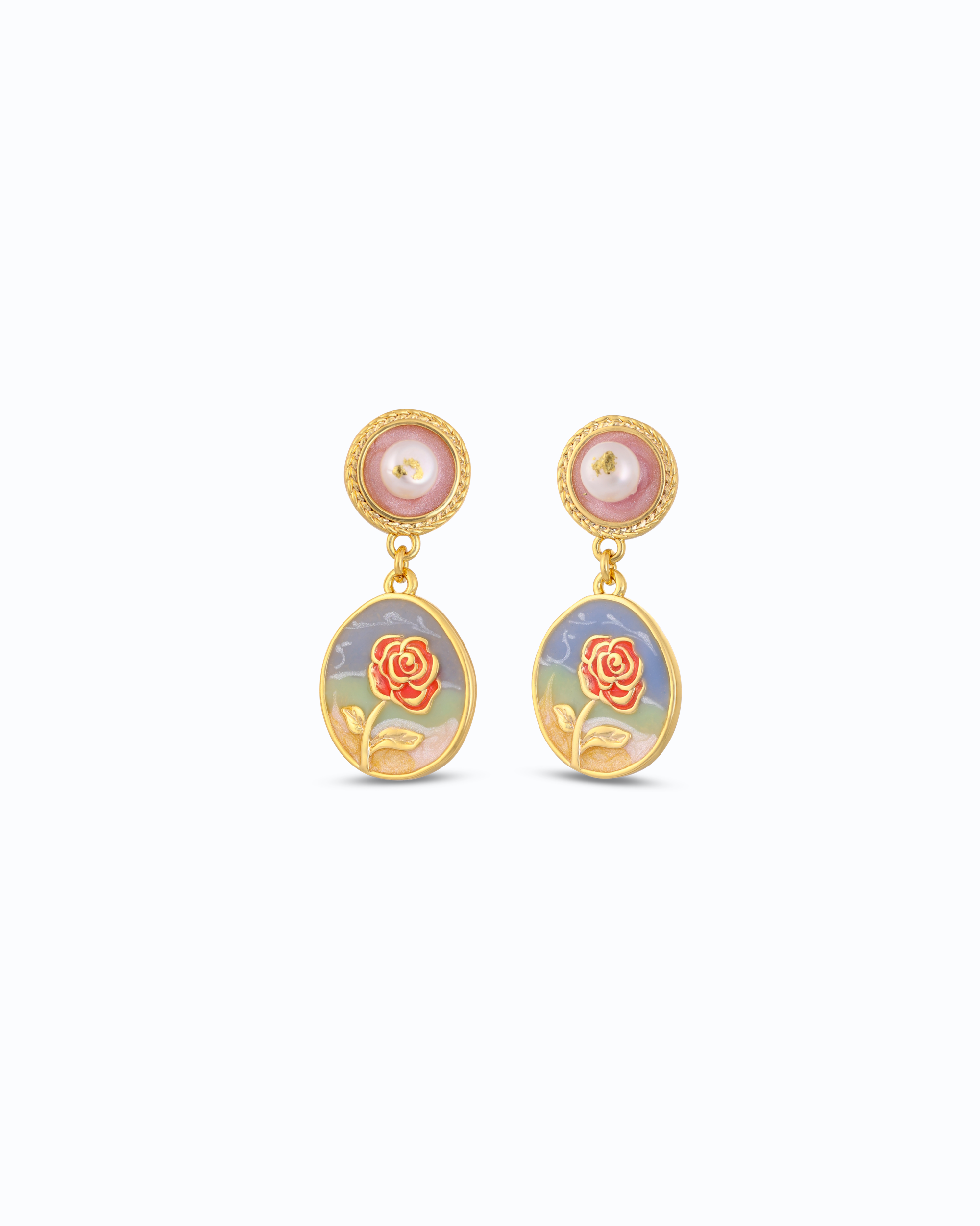 Rose with Backstamp (Blueish) Earrings – 18K Gold Plated Jewelry